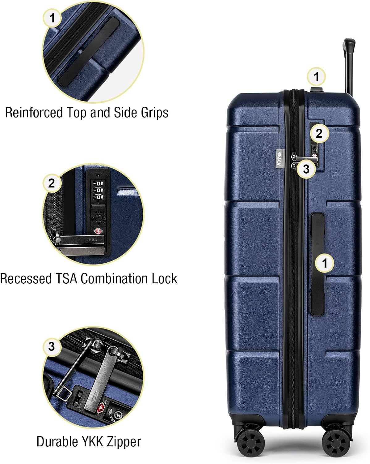 KYME Large Suitcases with Wheels Hardshell 28 Inch Luggage TSA Approved Big Checked Luggage Durable Travel Rolling Suitcase for Women Men Navy