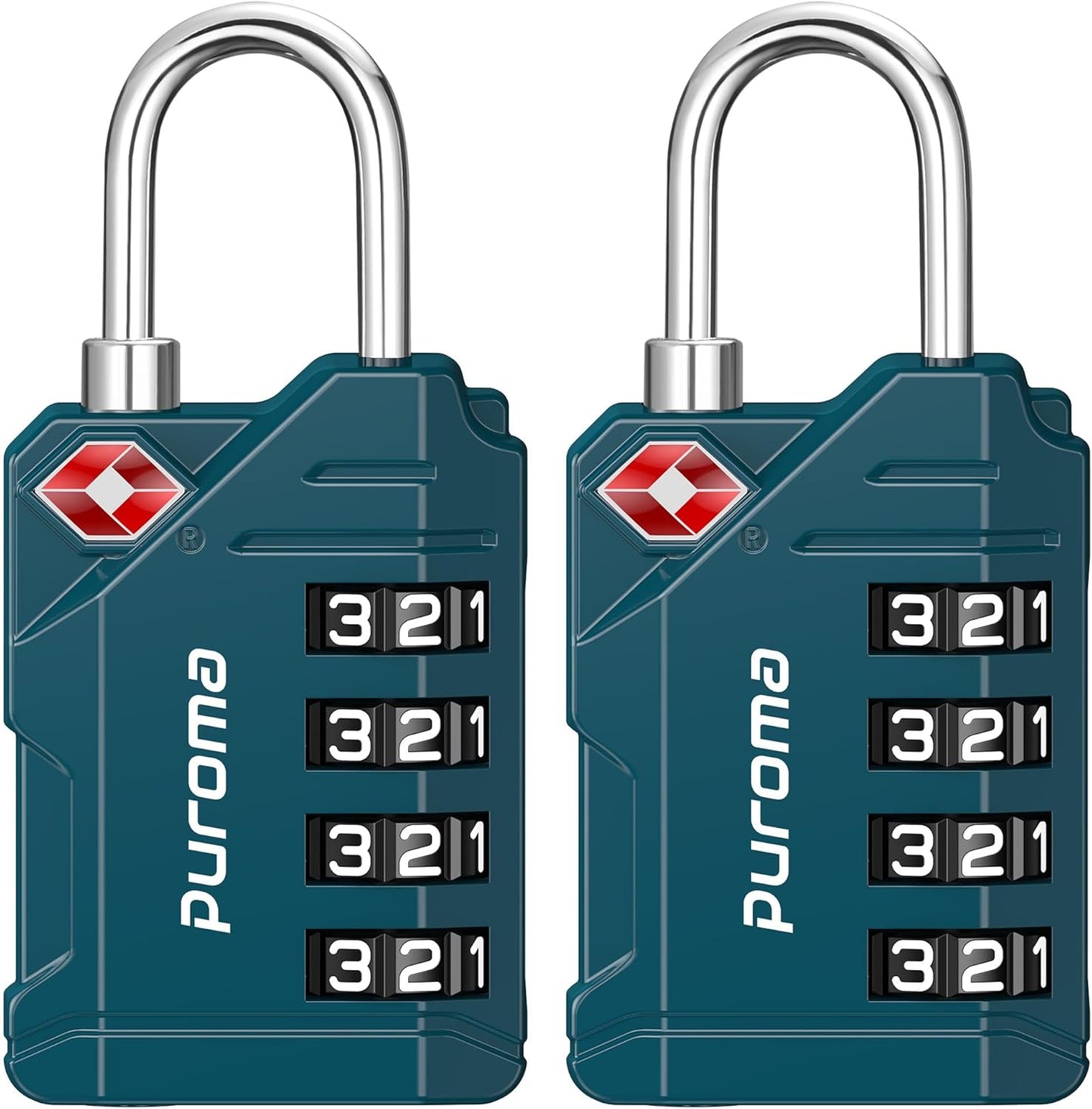 Puroma TSA Approved Luggage Locks, 2 Pack 4 Digit Resettable Travel Combination Code Lock with Zinc Alloy Body for Suitcase, Backpack, Laptop Bag, Gym Locker, Toolbox (Peacock Blue)