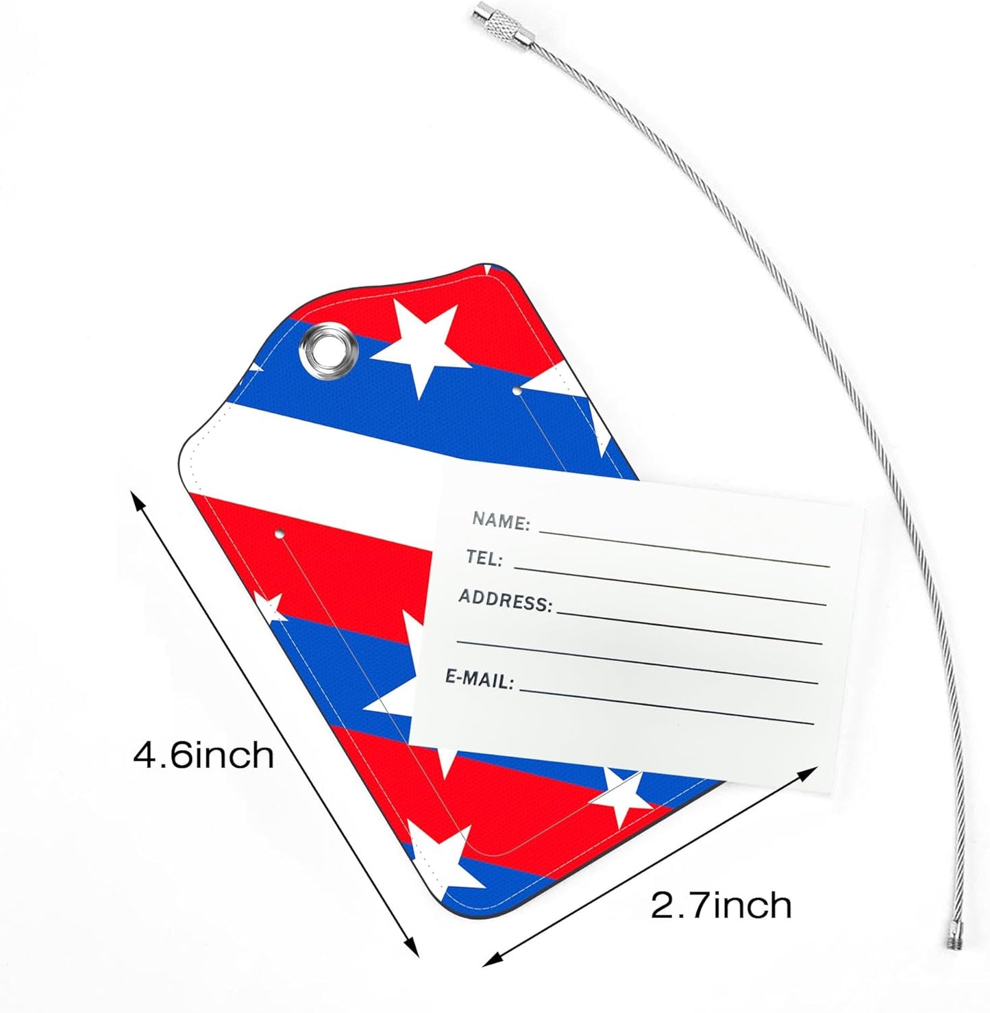 2 Pack Luggage Tags,Stripes with Stars PU Leather Idea Baggage Tag with ID Labels Privacy Cover Metal Ring Men and Women Travel Bag Labels