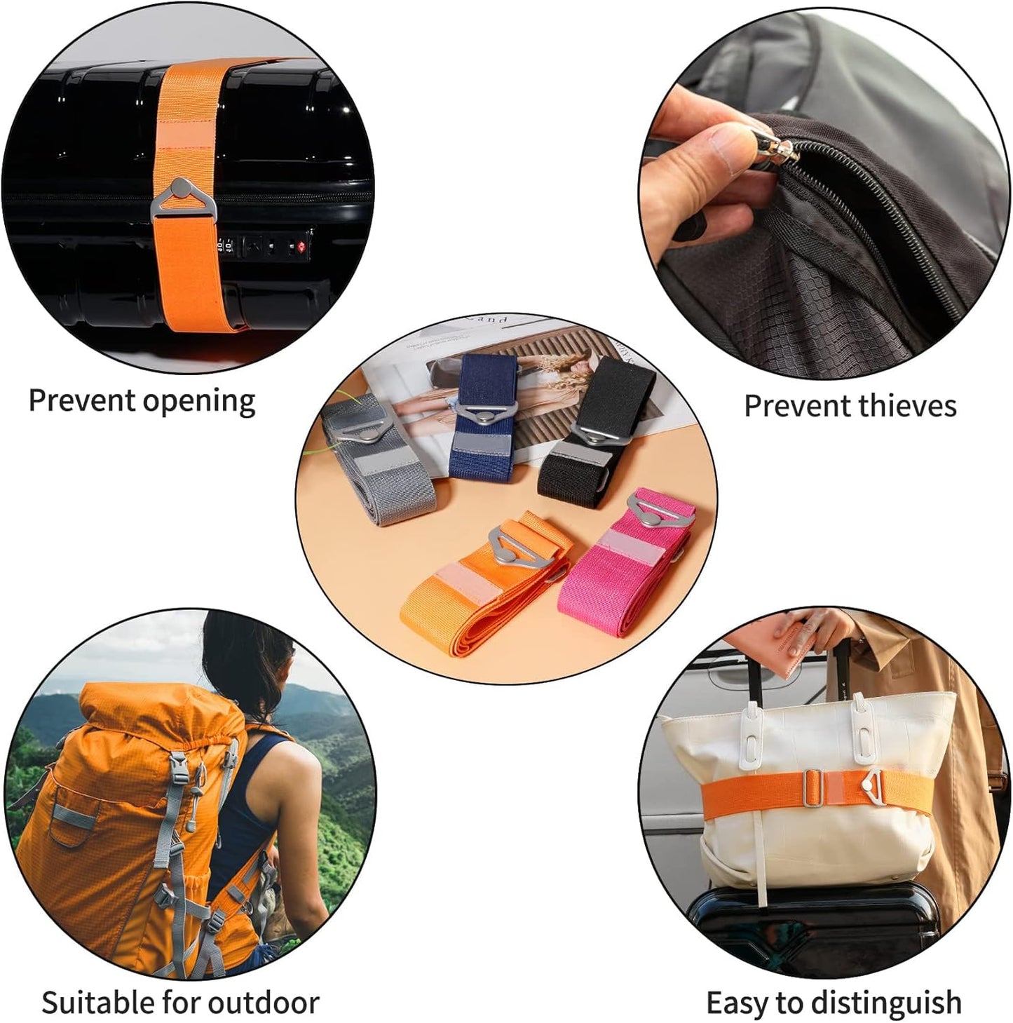 TOOVREN 2-in-1 Luggage Straps Add a Bag Bungees Travel Belt for Luggage Strap for Backpack Attachment Over Handle Carry On Bag Adjustable Elastic Suitcases Belt Travel Accessories Orange
