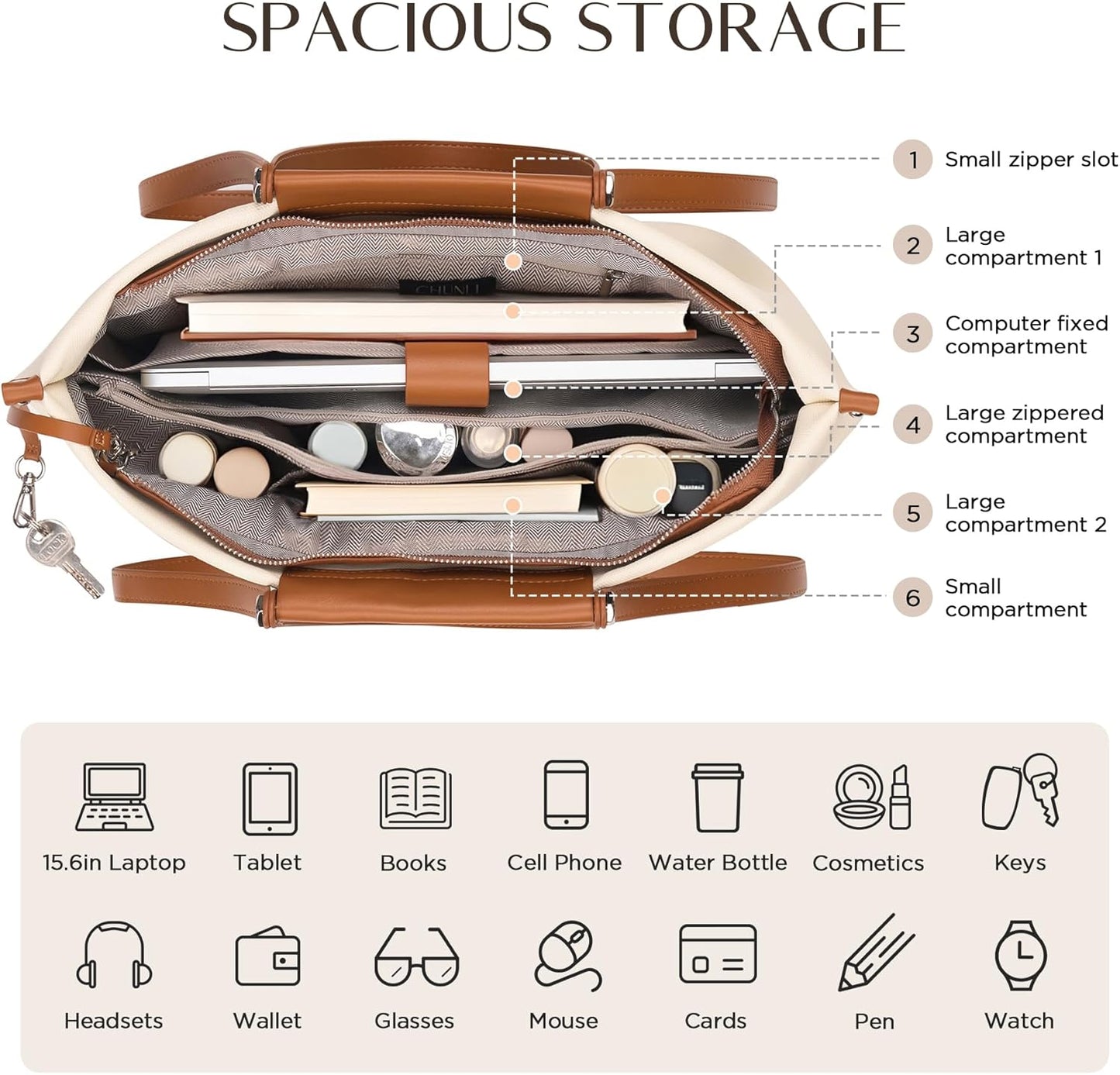 CHUNLI Laptop Tote Bag for Women,15.6 Inch Waterproof Scratch-Resistant Leather Work Computer Bag Business Office Briefcase