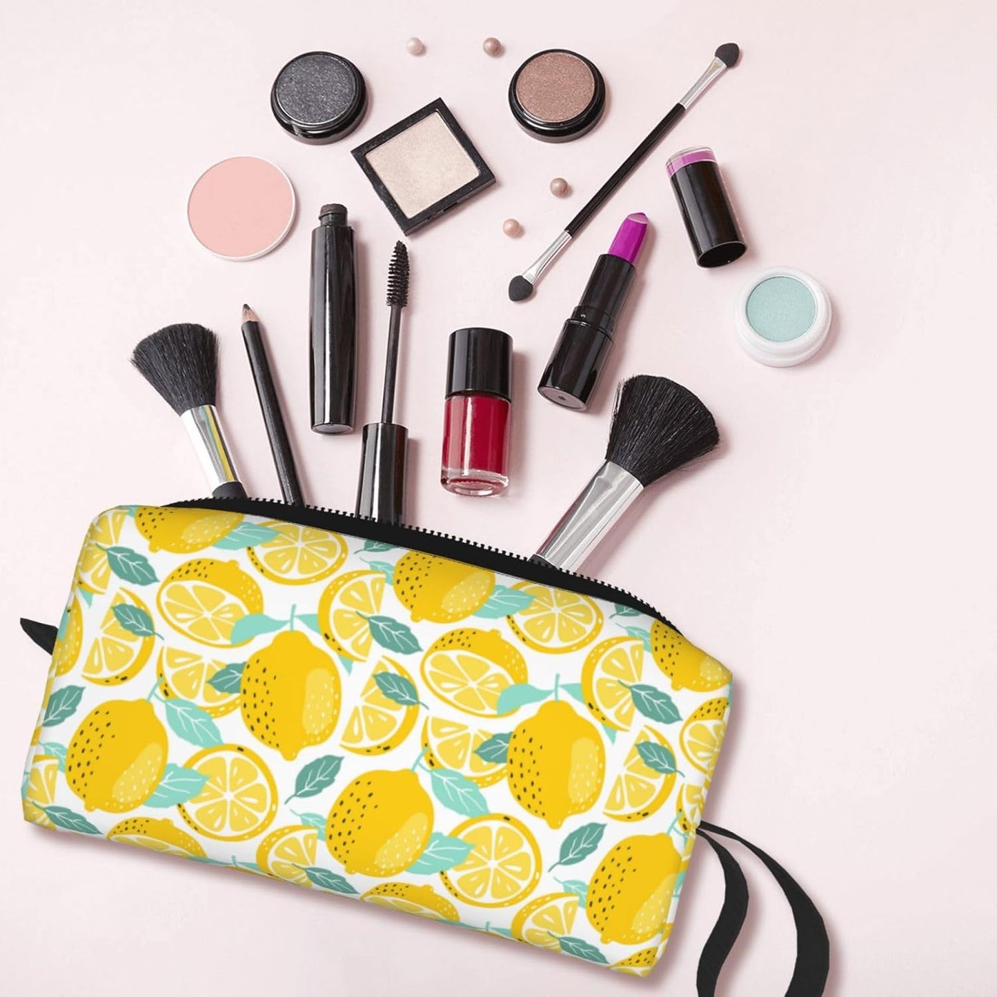 Lemon Makeup Bag Organizer Small Travel Cosmetic Bags Compact Durable Oxford Fabric Multi-Purpose Storage Perfect for Travel, Gym, Daily Use