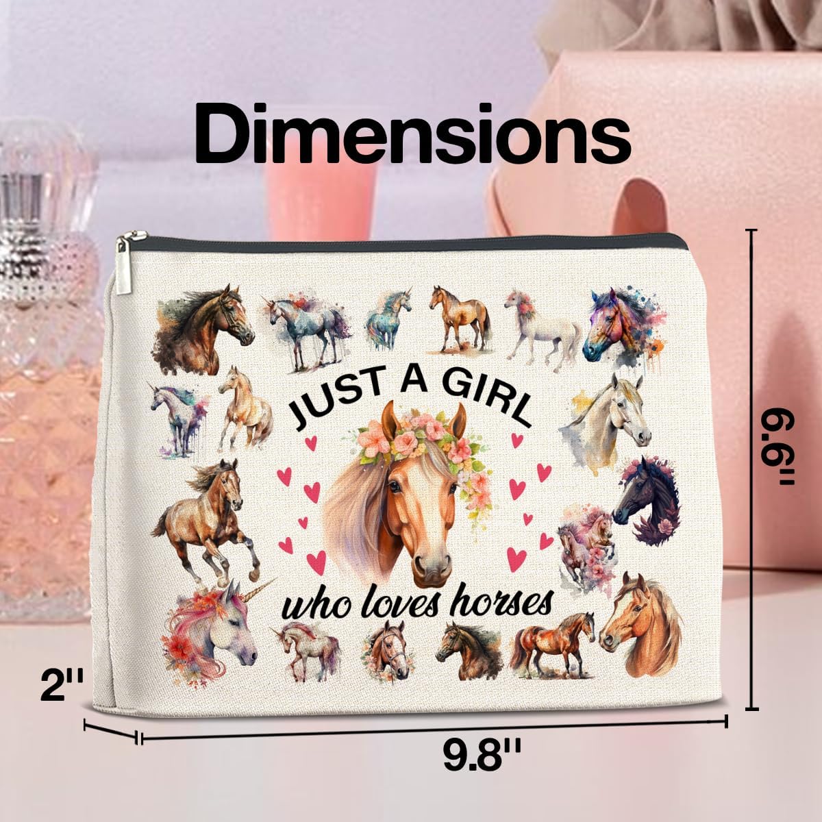 Horses Gifts Makeup Bag Funny Horse Lover Gifts for Girl Women Cowgirl Cosmetic Bag Just a Girl Who Loves Horses Zipper Makeup Pouch Gift
