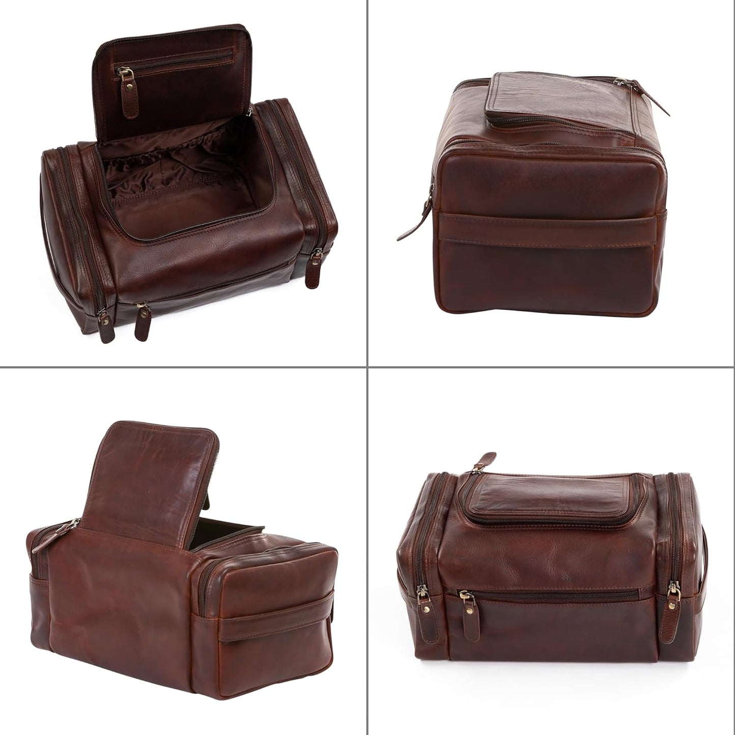 ELIZO Genuine Leather Toiletry Bag for Men Mens Toiletry Bags for Traveling Waterproof Hanging Leather Extra Large Toiletry Bag Travel Organizer for Toiletries