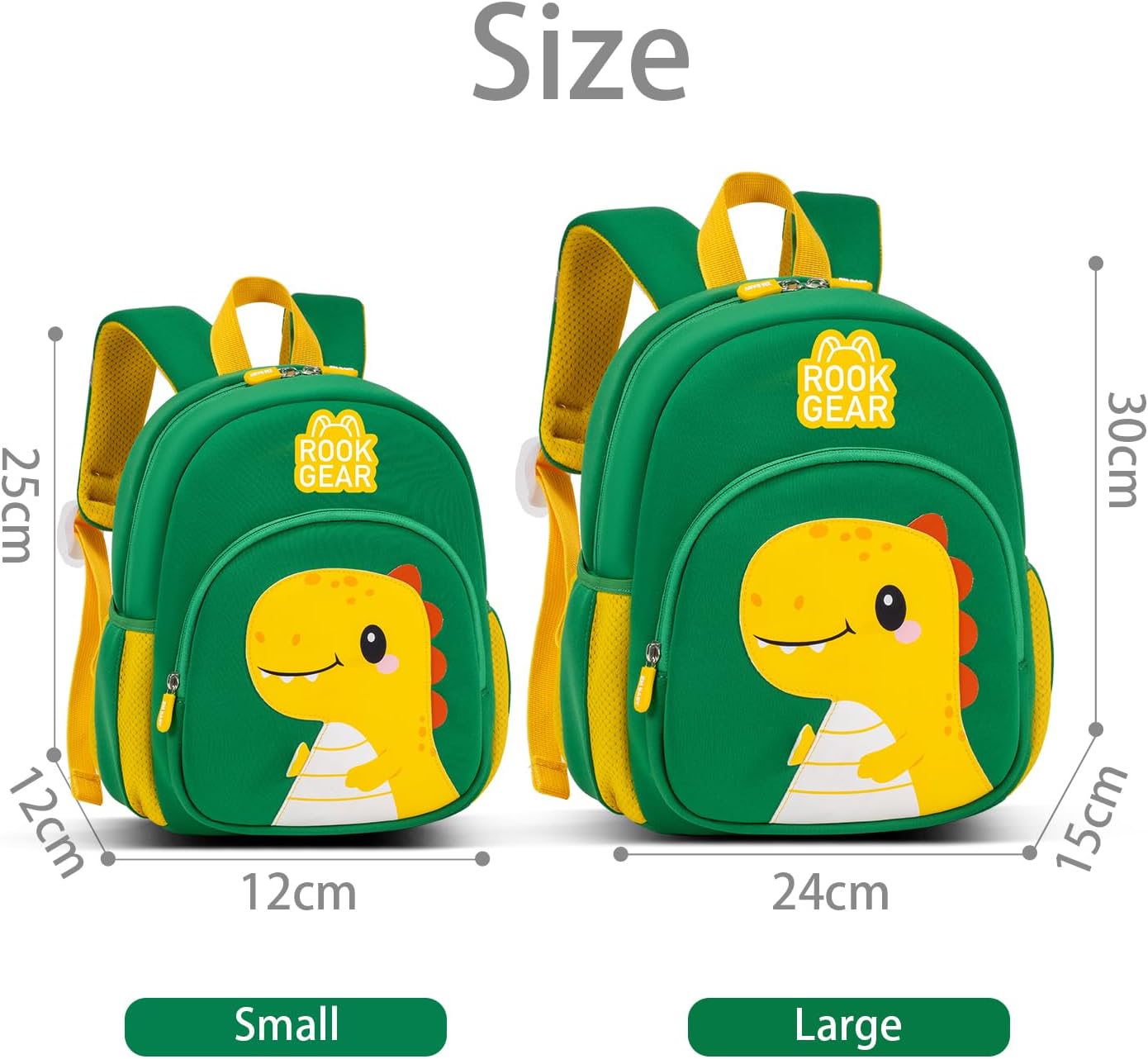 Lightweight and breathable children's dinosaur schoolbag, made of SBR diving fabric, suitable for kindergarten backpacks (green, Small)