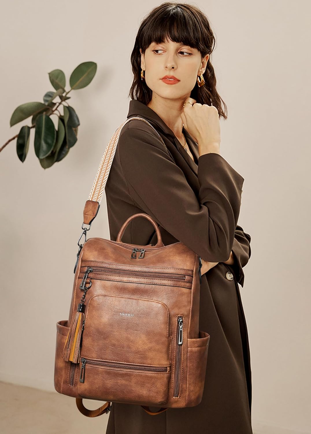 Shrrie Vegan Leather Laptop Backpack for Women 15.6 inch Work Backpack Fashion Travel Backpack