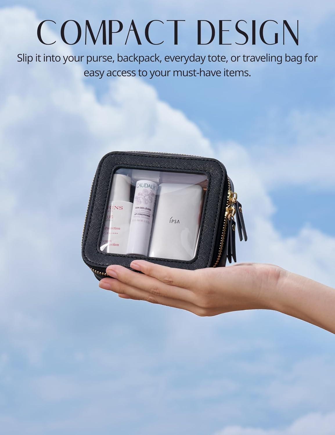 Popvibe Clear Makeup Bag Travel Cosmetic Case Transparent Toiletry Bag with Zipper, Portable Make