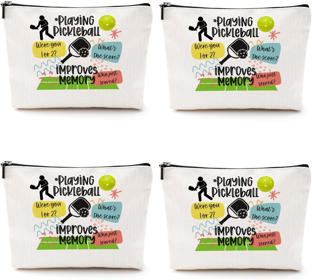 4pcs Pickleball Gifts Makeup Bag, Ball Player Cosmetic Bag Ball Lover with Zipper Pouch Accessories Pickleball Lover Gifts for Women Girls Mom Fans Player Friendship Travel Cosmetic Pouch