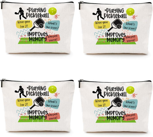 4pcs Pickleball Gifts Makeup Bag, Ball Player Cosmetic Bag Ball Lover with Zipper Pouch Accessories Pickleball Lover Gifts for Women Girls Mom Fans Player Friendship Travel Cosmetic Pouch