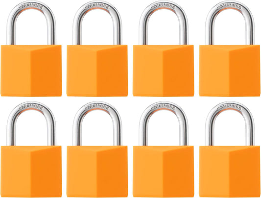 8-Pack Keyed Alike Locks, Orange Covered Brass Keyed Padlock with Stainless Steel Shackle, 1-9/16 Inch Lock Body, Rustproof Locks for Luggage Gate Fence Hasp Cabinet Toolbox Gym School Locker