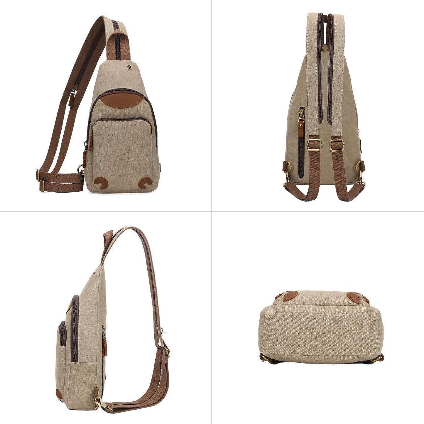 KL928 Canvas Sling Bag Crossbody Backpack Shoulder Casual Rucksack for Men Women,Khaki