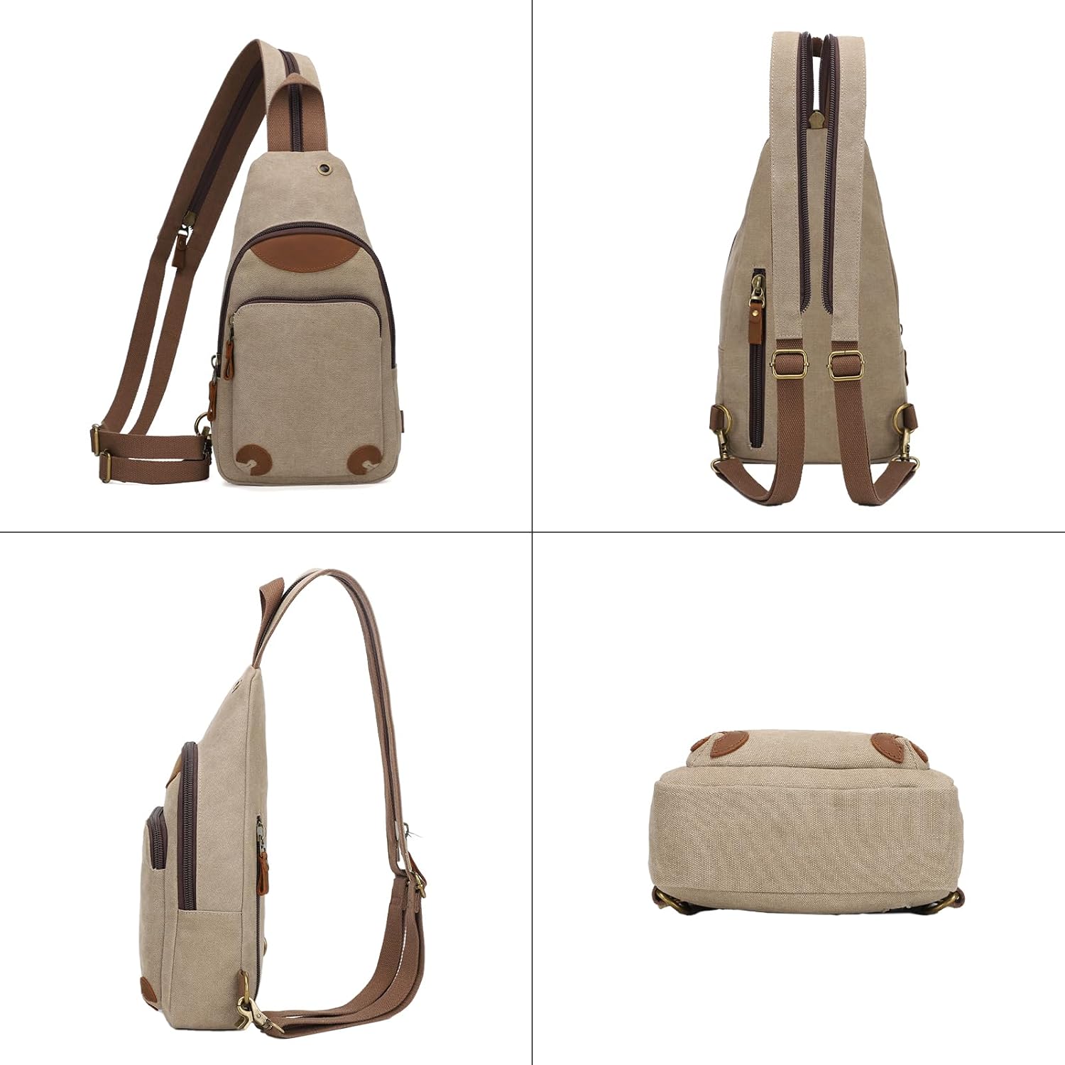 KL928 Canvas Sling Bag Crossbody Backpack Shoulder Casual Rucksack for Men Women,Khaki