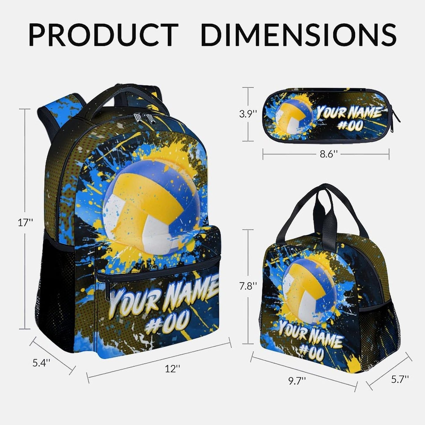 COZYAURA Backpacks for School - Personalized Volleyball Backpacks Set for Girls Teens - Kids Bookbag for Elementary Middle School - Custom Sports Theme Back Pack with Lunch Box