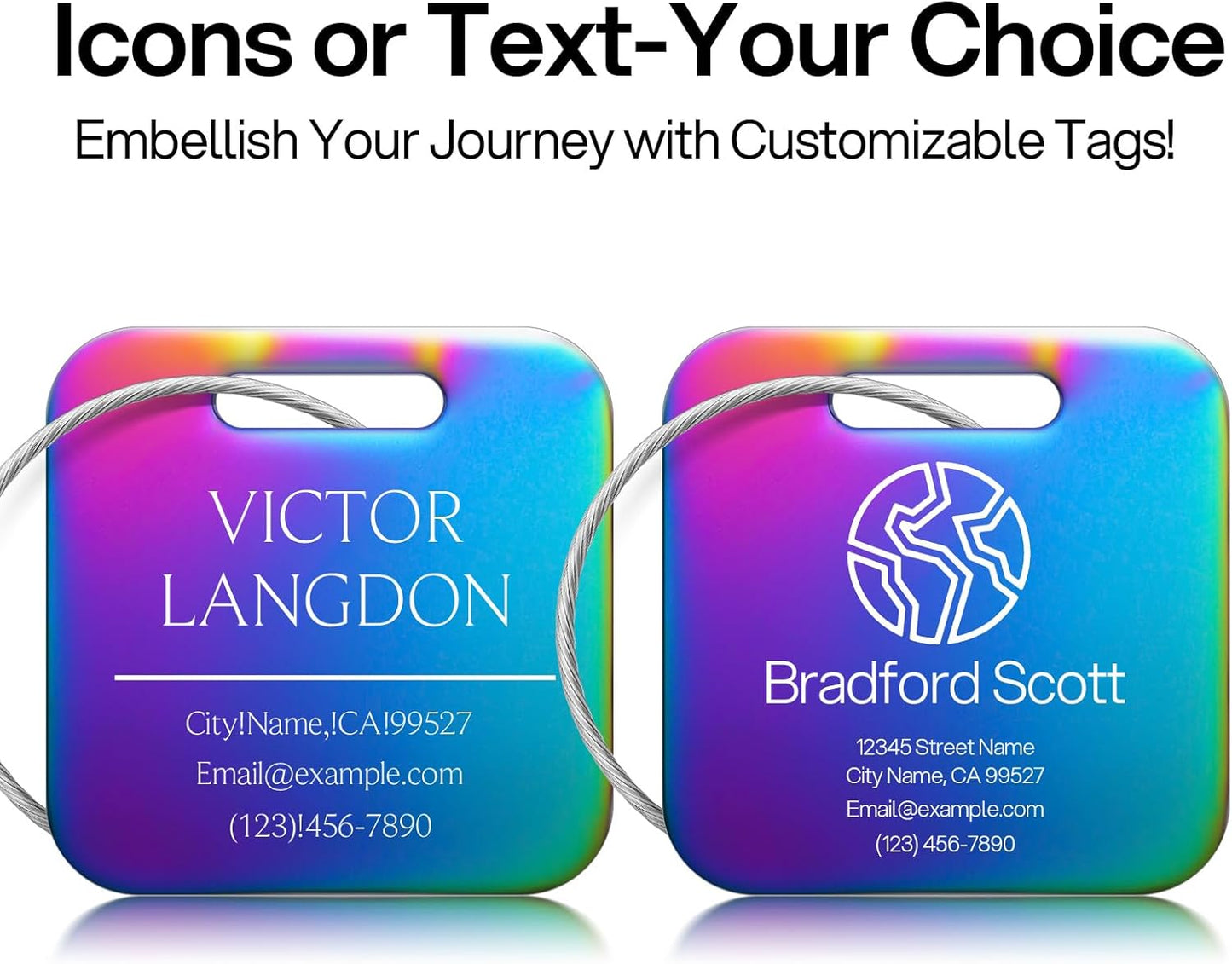 Initial Personalized Luggage Tags for Suitcases - Laser Engraved Stainless Steel Custom Name ID Tag for Backpack and Bag Kids, Women - Metal Baggage Tags Travel Essentials Accessories(Square - Nebula)