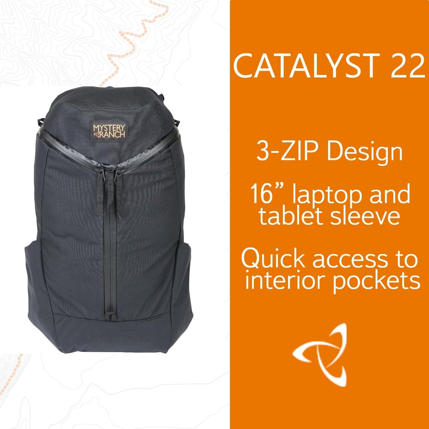 Mystery Ranch Catalyst 22 Backpack – Weatherproof Travel Bag with Easy Access Design & Padded Laptop Sleeve – Black, 22L