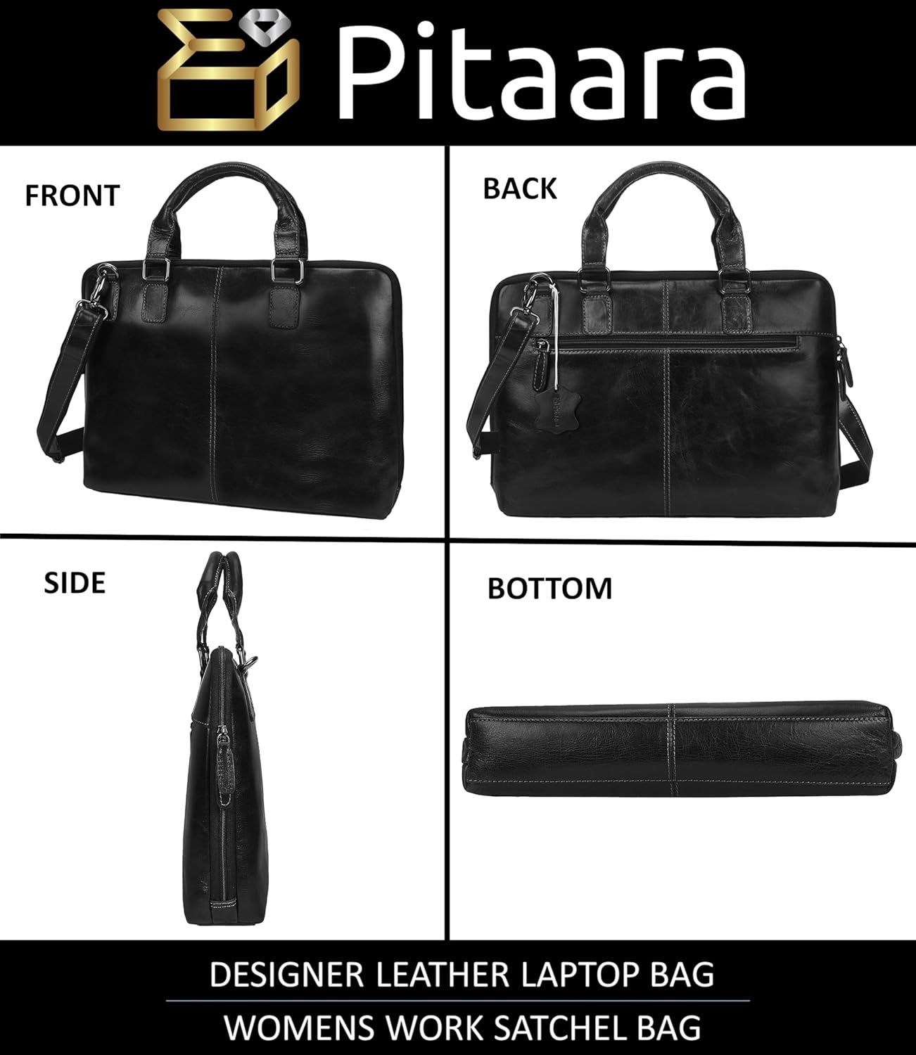 Pitaara Genuine Leather Women's Laptop Bag For Laptops Size 14"