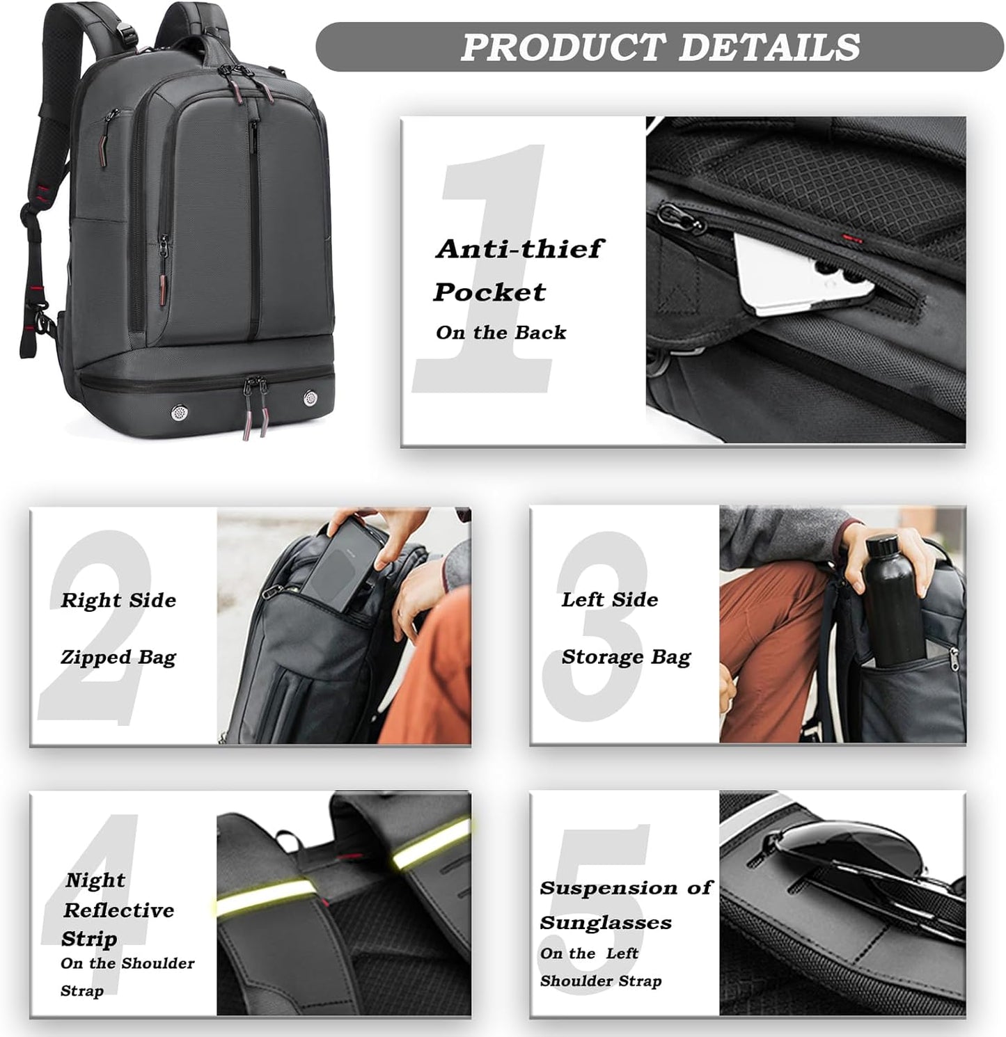 Somago 16 Inch Laptop Backpack Water Resistant Carry On Daypack Backpack Anti Theft Travel Rucksack Backpack with Shoe Compartment Shoulder Strap for Men Women, 33L (Grey)
