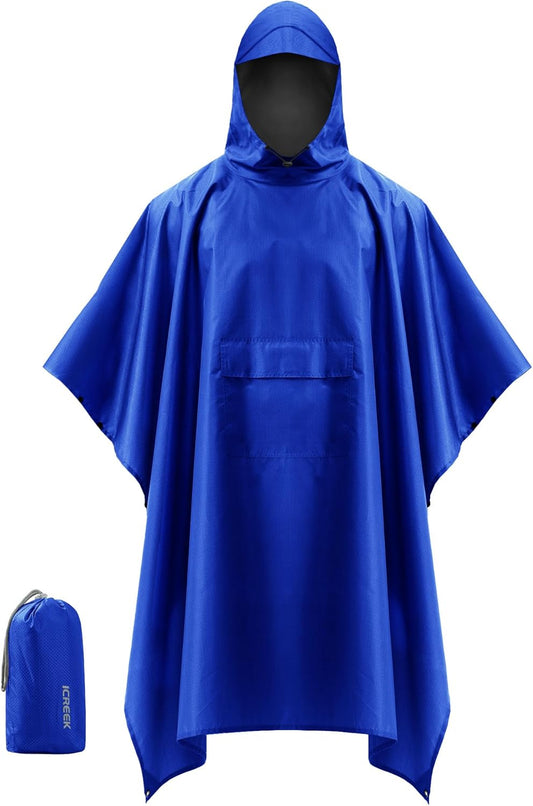 iCreek Hooded Rain Poncho Packable Unisex Raincoat Jacket with Pocket Waterproof Lightweight for Hiking, Camping, Outdoor