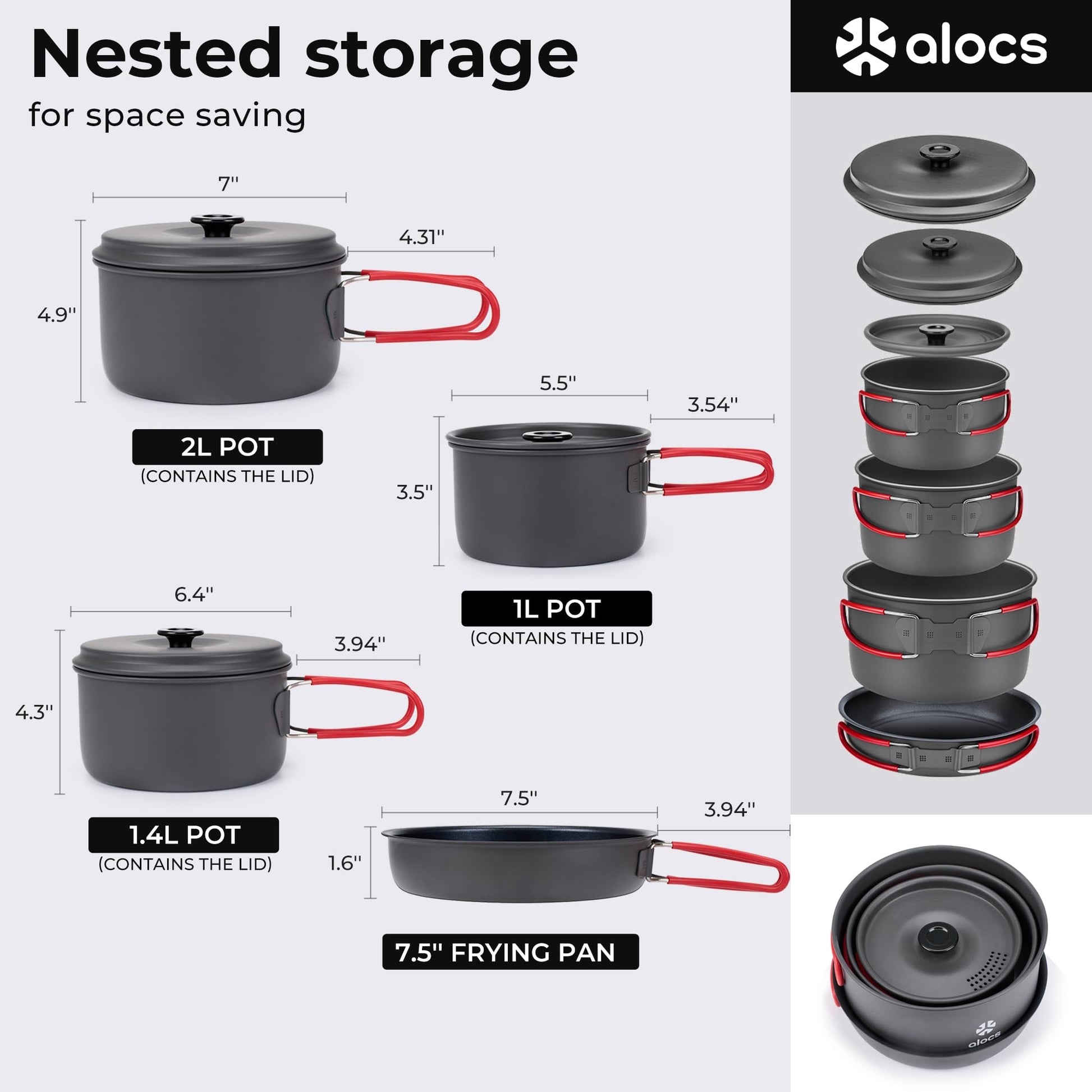 ALOCS Camping Cookware Portable Pots and Pans Set for Outdoor Backpacking