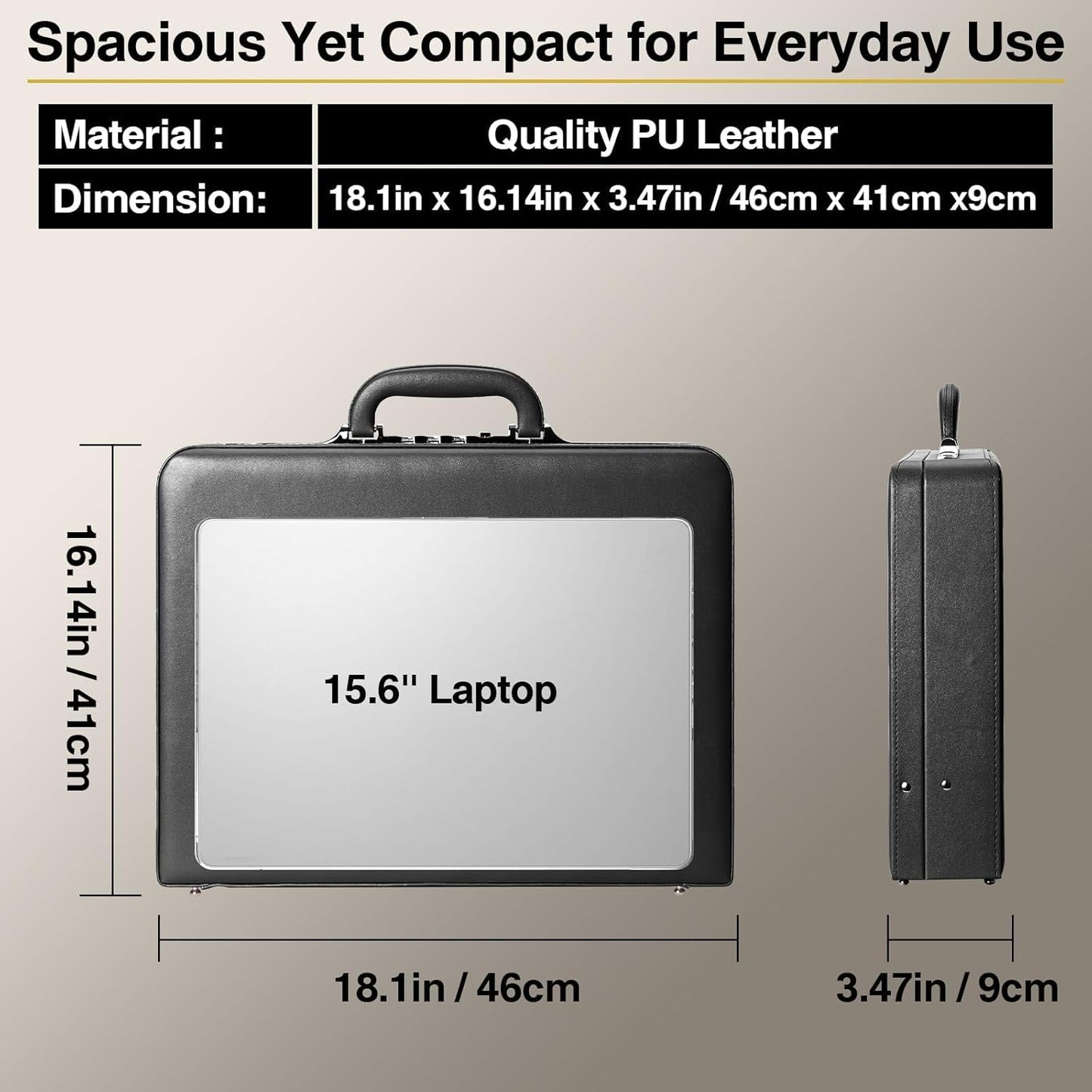Briefcases for Men, Anti-Theft Longwave Lock Briefcase with 16 Inch Laptop Compartment, Waterproof Faux Leather, Brief Cases Men with Multi File Organizer, Perfect for Office, Travel (Black)