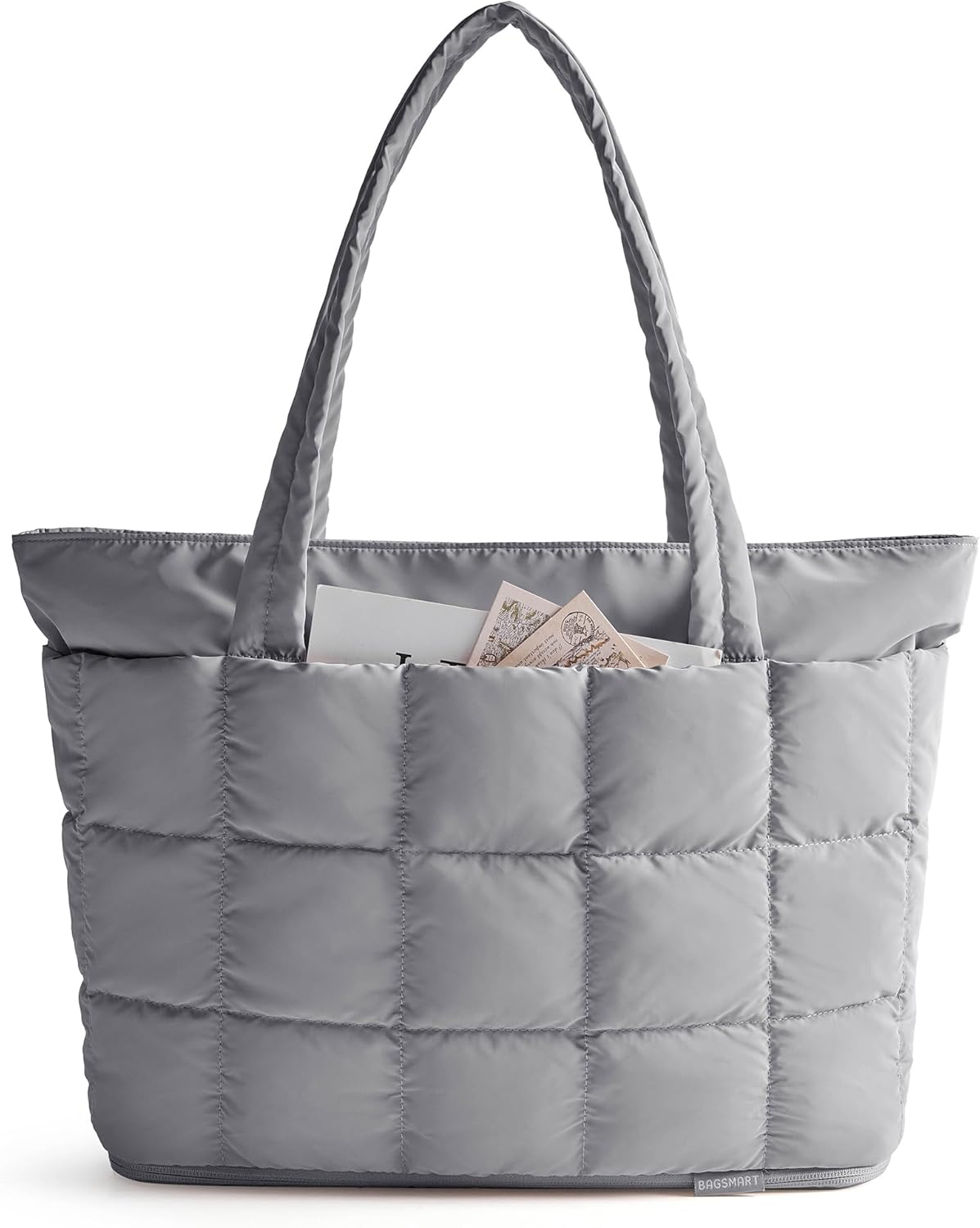 BAGSMART Expandable Tote Bag for Women, Puffer Work Tote Handbag, Quilted Carry-On Travel Gym Bag
