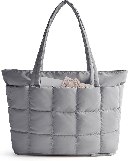 BAGSMART Expandable Tote Bag for Women, Puffer Work Tote Handbag, Quilted Carry-On Travel Gym Bag