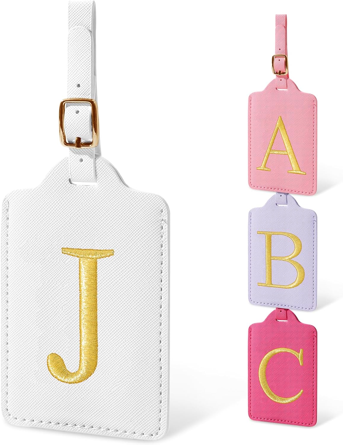 Personalized Initial Luggage Tags for Suitcases, Cute PU Leather Embroidered Letter Travel Luggage