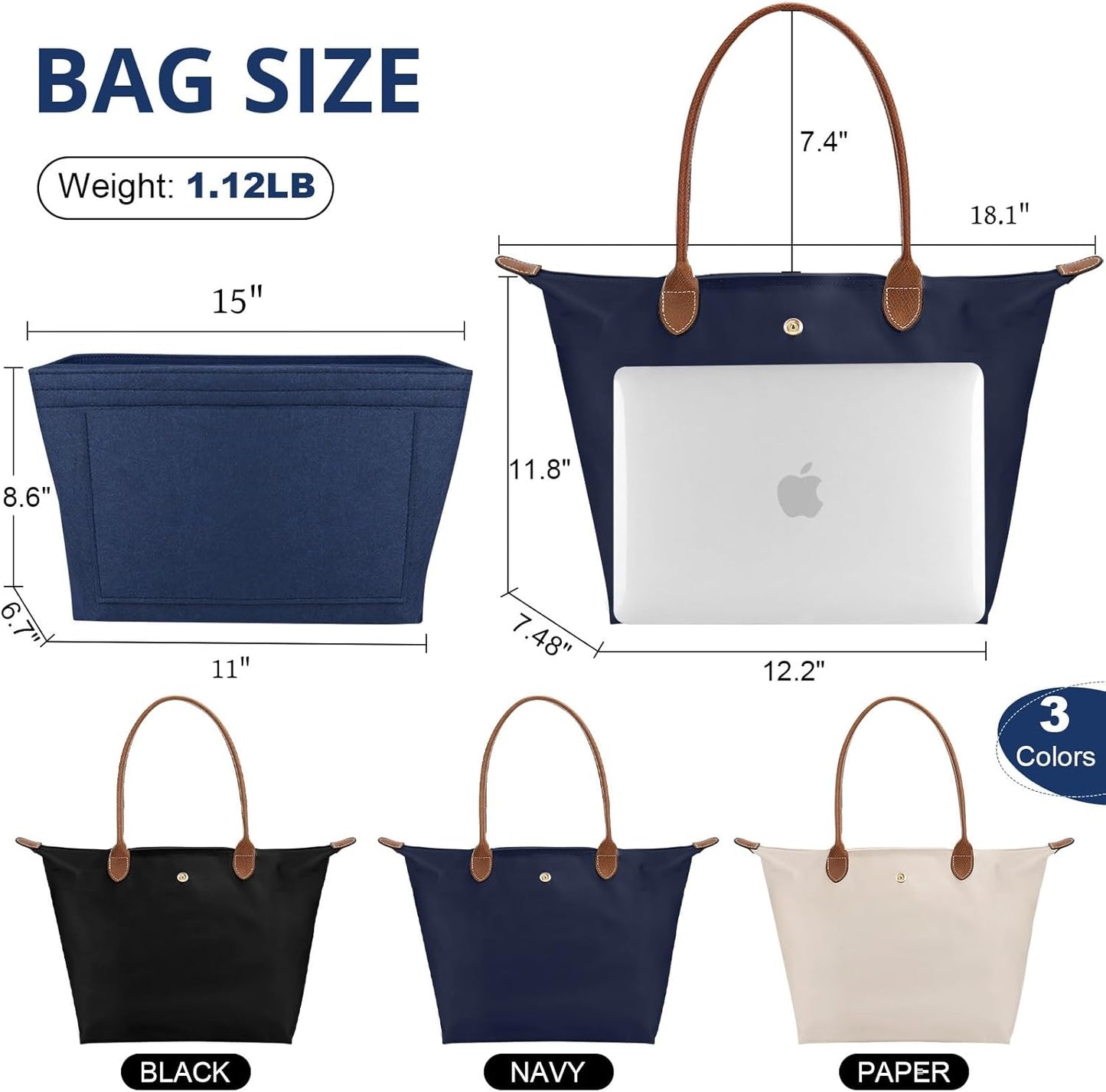 Tote Bag for Women with Purse Organizer Insert, Foldable Large Capacity Waterproof Nylon Bag for Travel, and Daily Use