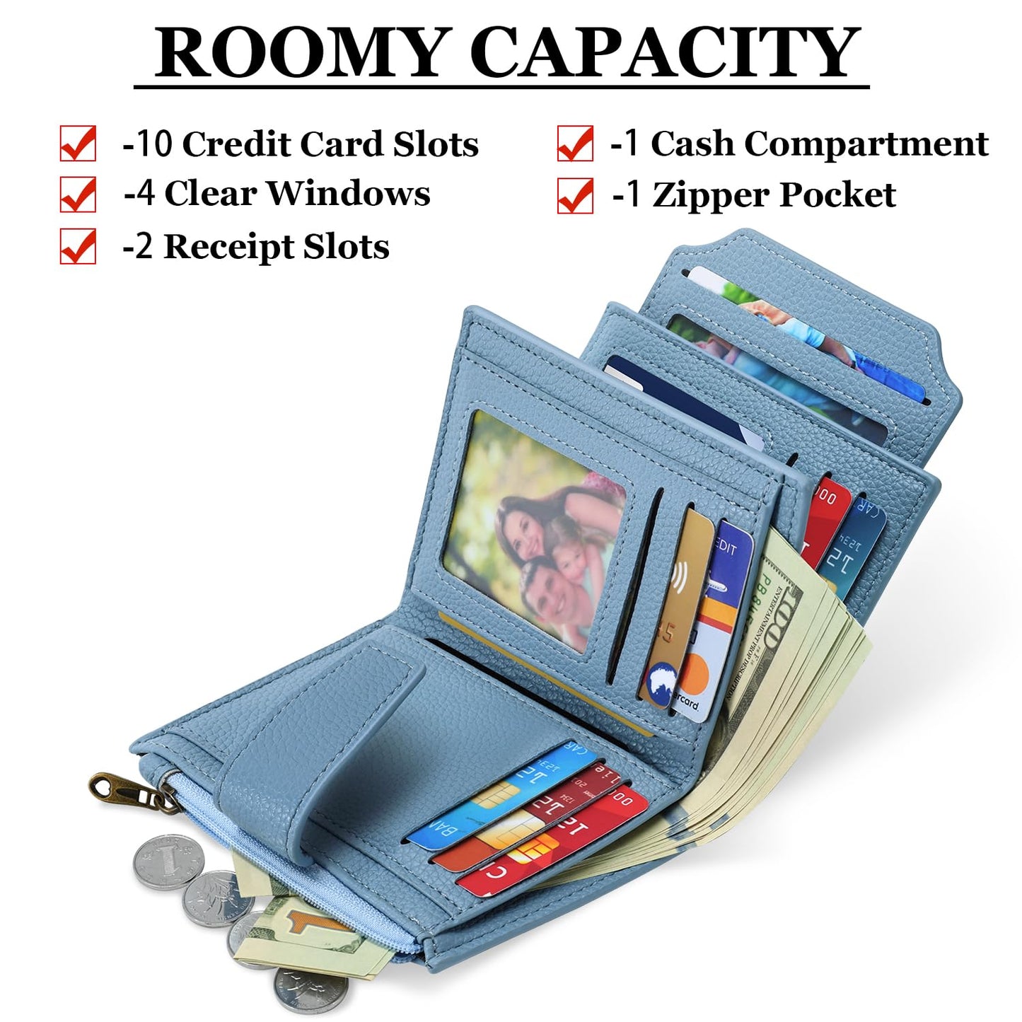 Airkit Small Wallet Women RFID Blocking Soft Leather Bifold Compact Card Holder Wallet for Women