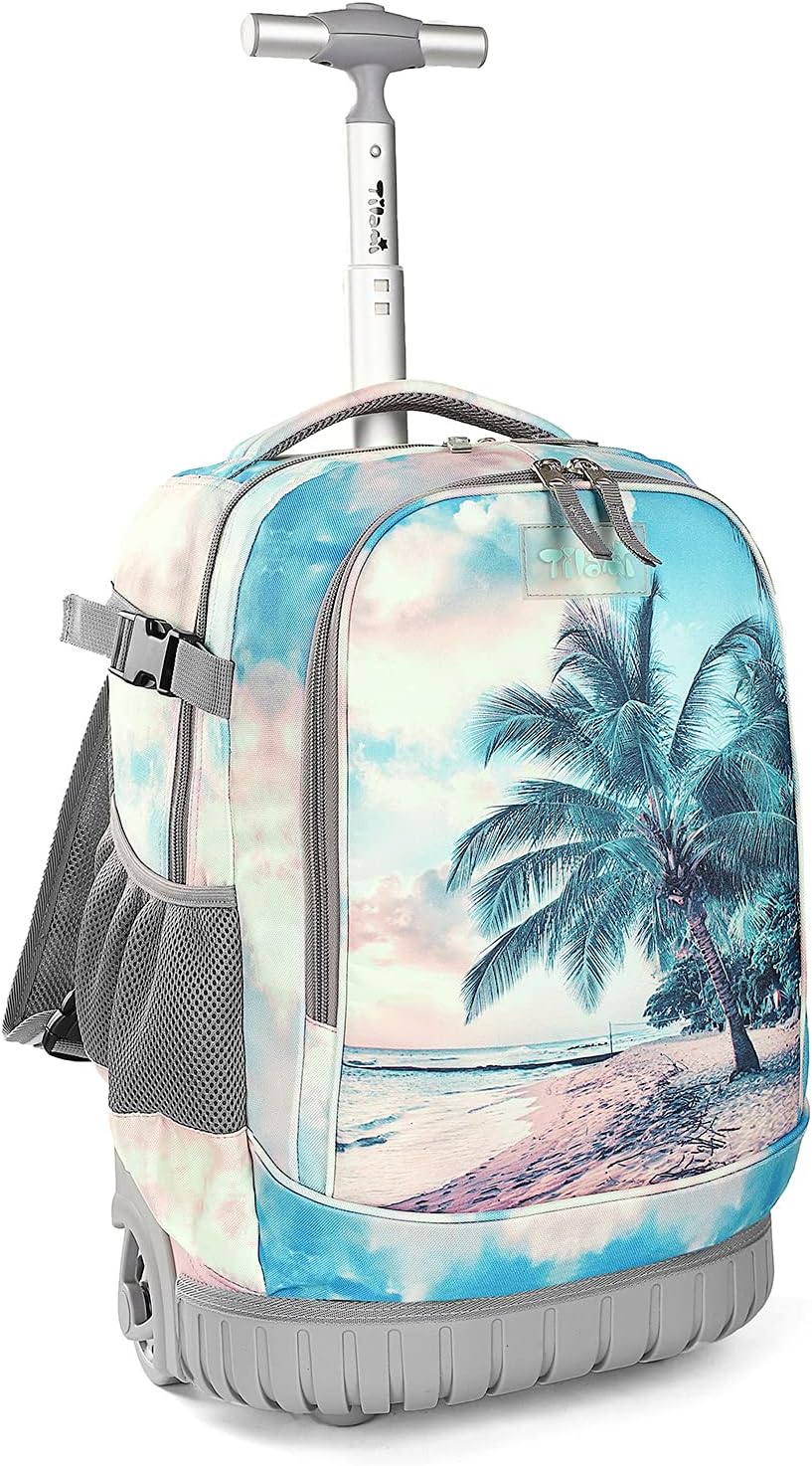 Tilami Rolling Backpack 19 inch Wheeled Cute LAPTOP Boys Girls Travel School Student Trip (Seaside)