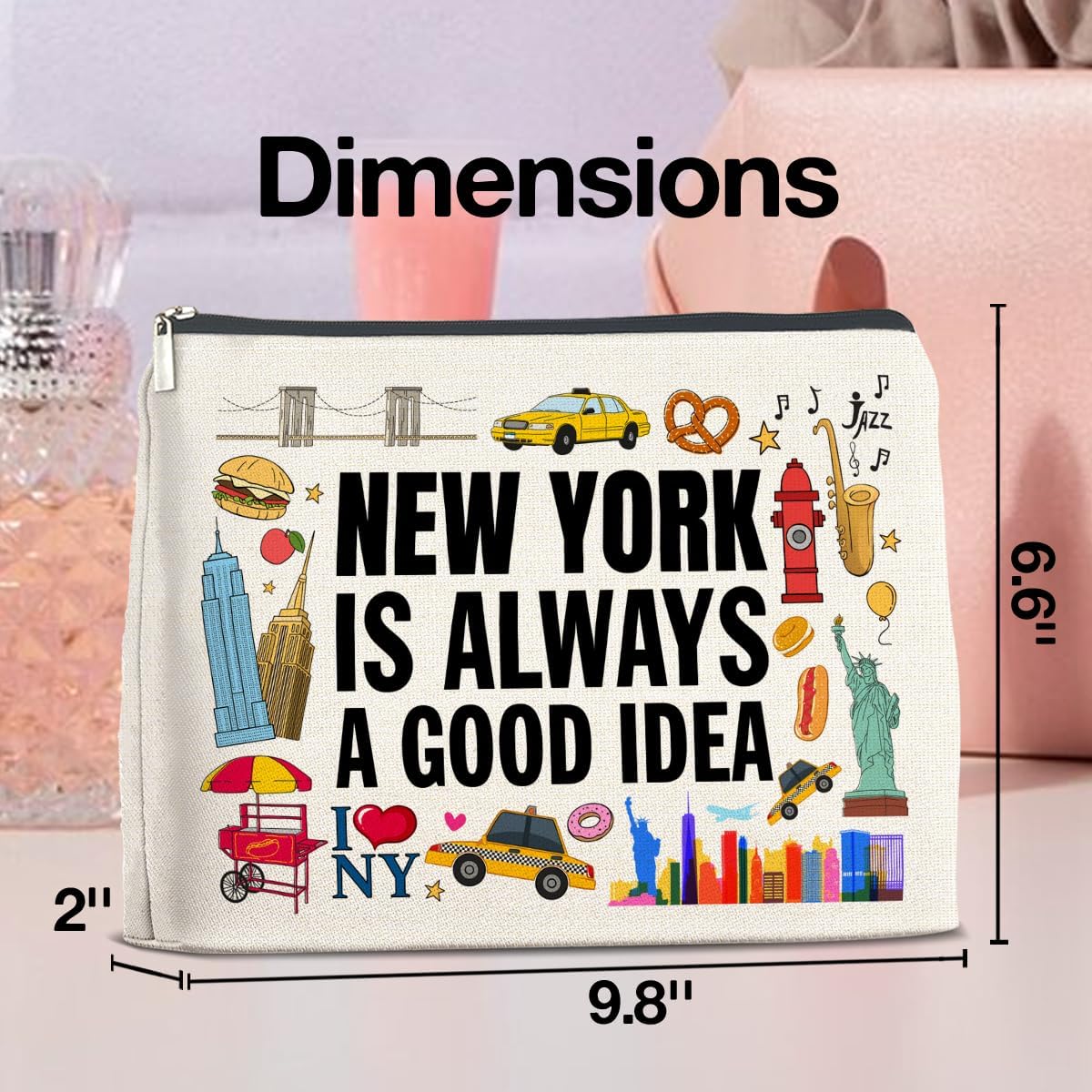 New York Travel Gifts Makeup Bag - New York Lovers Cosmetic Bag with Zipper