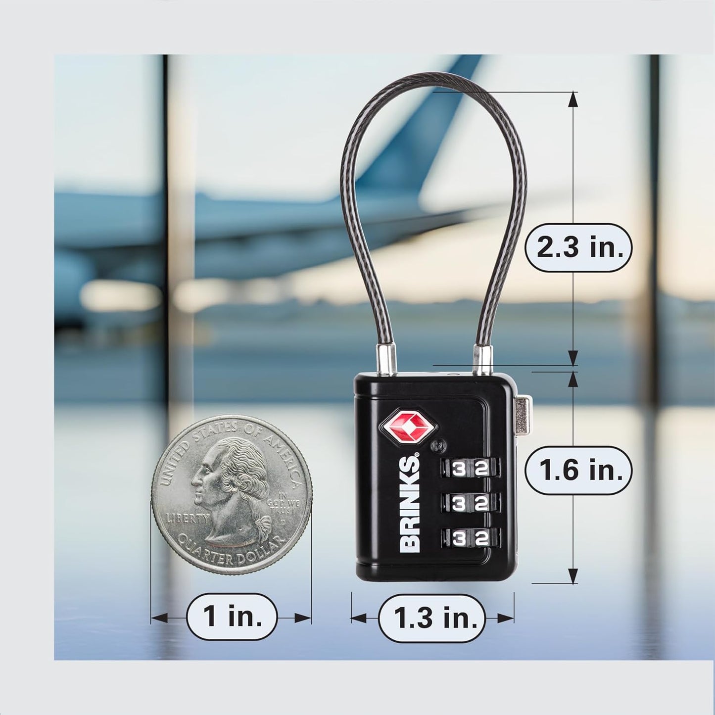 Brinks TSA Accepted Indicator Luggage Lock, Black - Resettable 3-Dial Combination, 2.5 inch Long