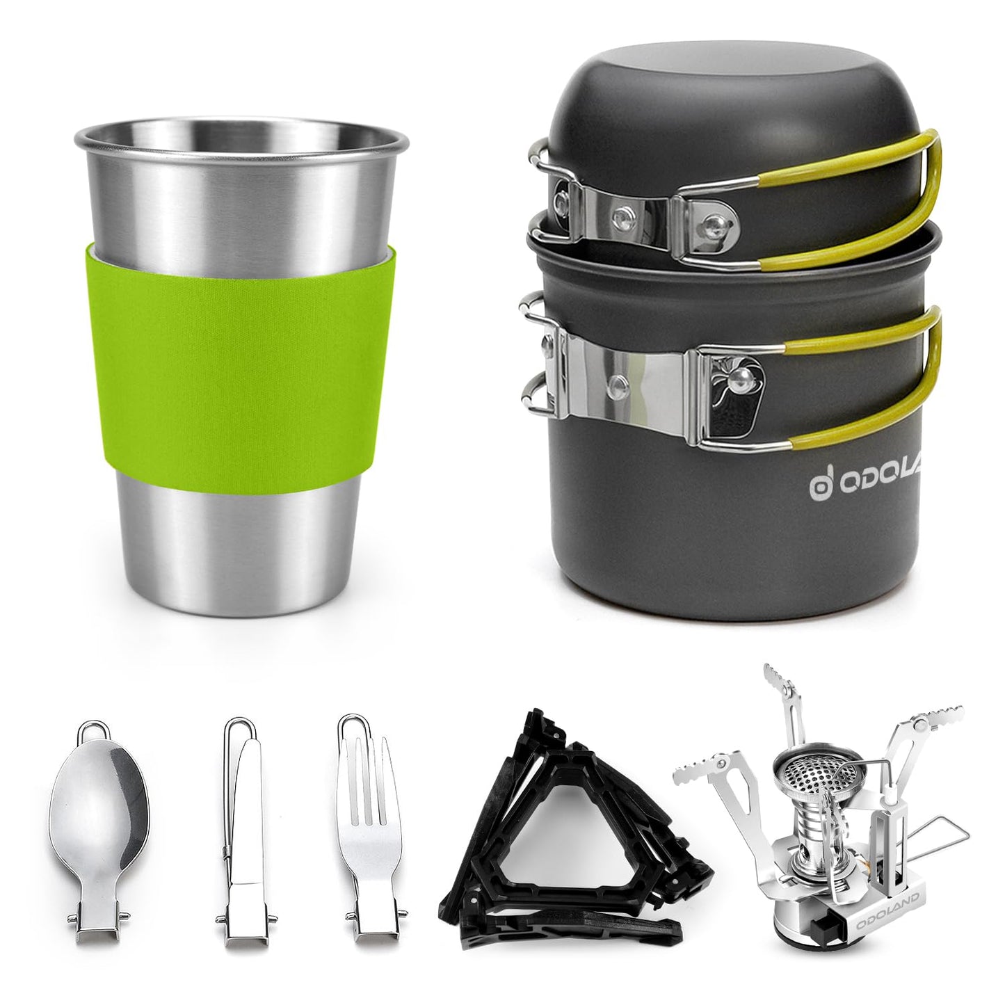 Odoland Camping Cookware Stove Set with 1.2L/0.6L Pot and Protable Stove