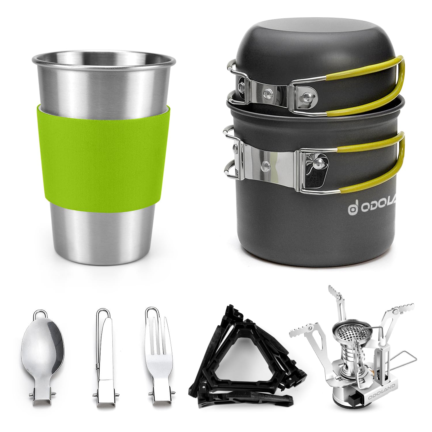 Odoland Camping Cookware Stove Set with 1.2L/0.6L Pot and Protable Stove