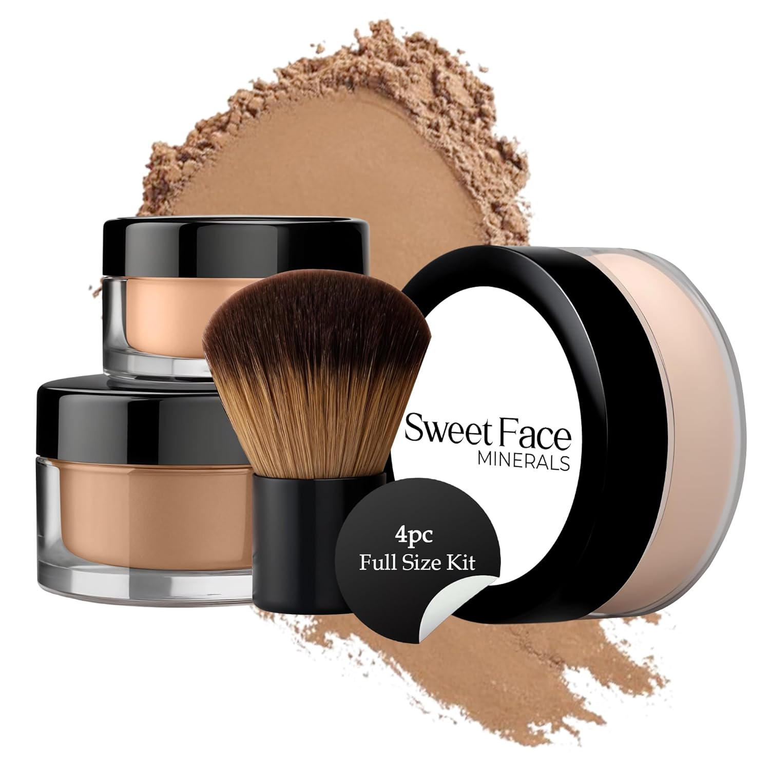 4pc Full Size Kit (Cocoa) Mineral Makeup Matte Translucent Loose Foundation + Kabuki Brush +