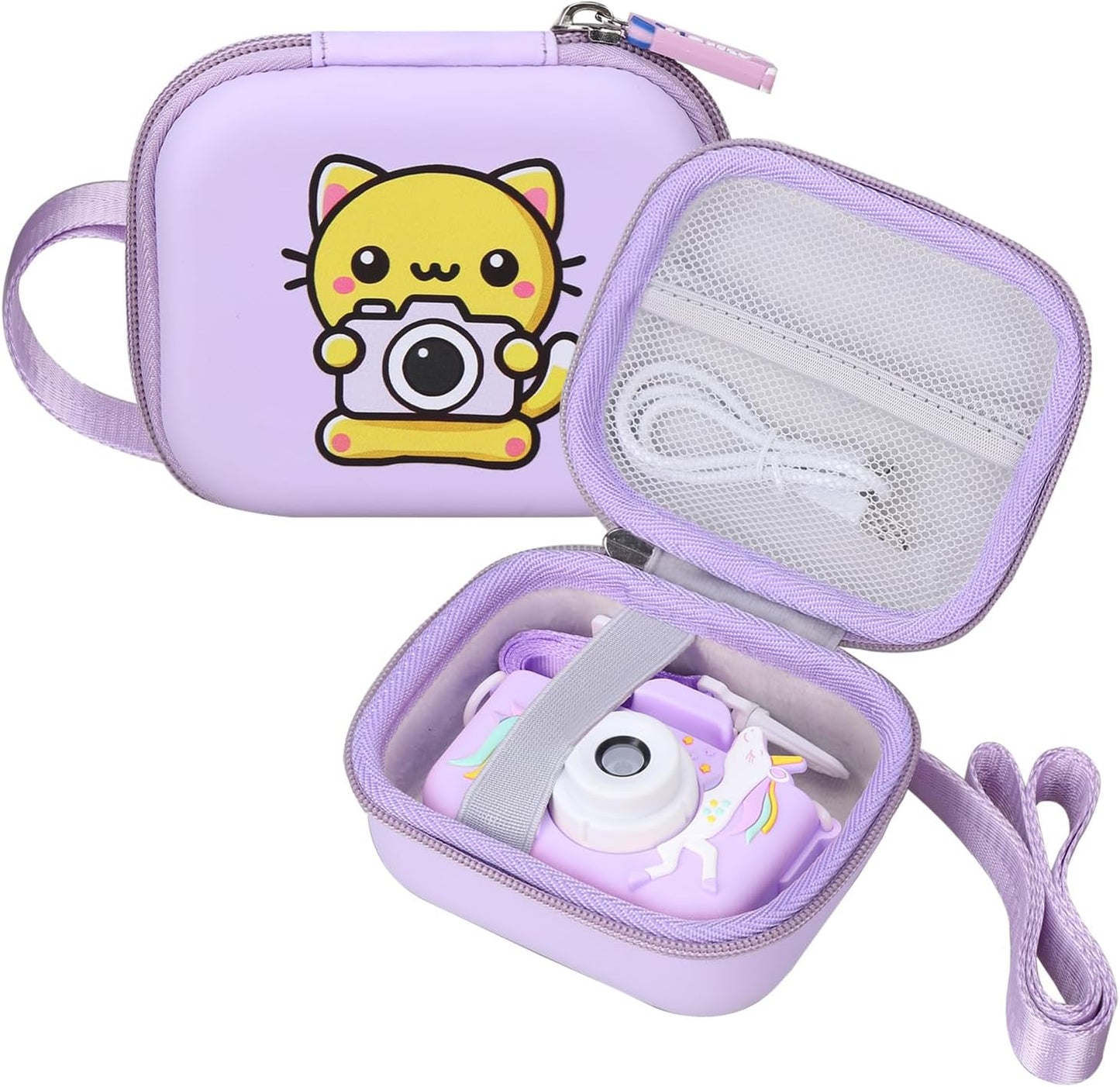 Kids Camera Case Compatible with Seckton/Goopow/DITUPAN/YEEHAO/Hangrui/Masterbee/OUTUVAS/GKTZ Digital Video Camera Toys Camcorder Storage Holder Carrying - Purple Cat