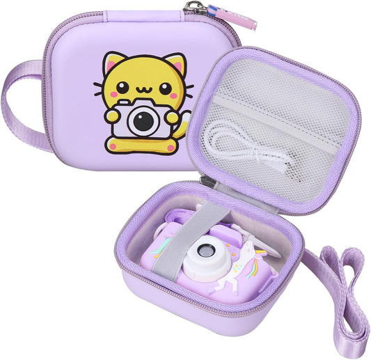 Kids Camera Case Compatible with Seckton/Goopow/DITUPAN/YEEHAO/Hangrui/Masterbee/OUTUVAS/GKTZ Digital Video Camera Toys Camcorder Storage Holder Carrying - Purple Cat