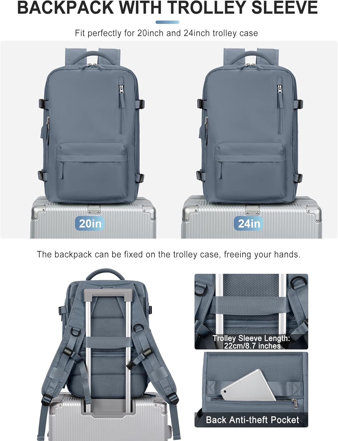 VGCUB Large Travel Backpack Bag for Women Men,Carry on Backpack,17 Inch Laptop Business Work Waterproof Backpack with Laptop Compartment,Person Item Flight Approved,Mochila de Viaje,Jewel Blue