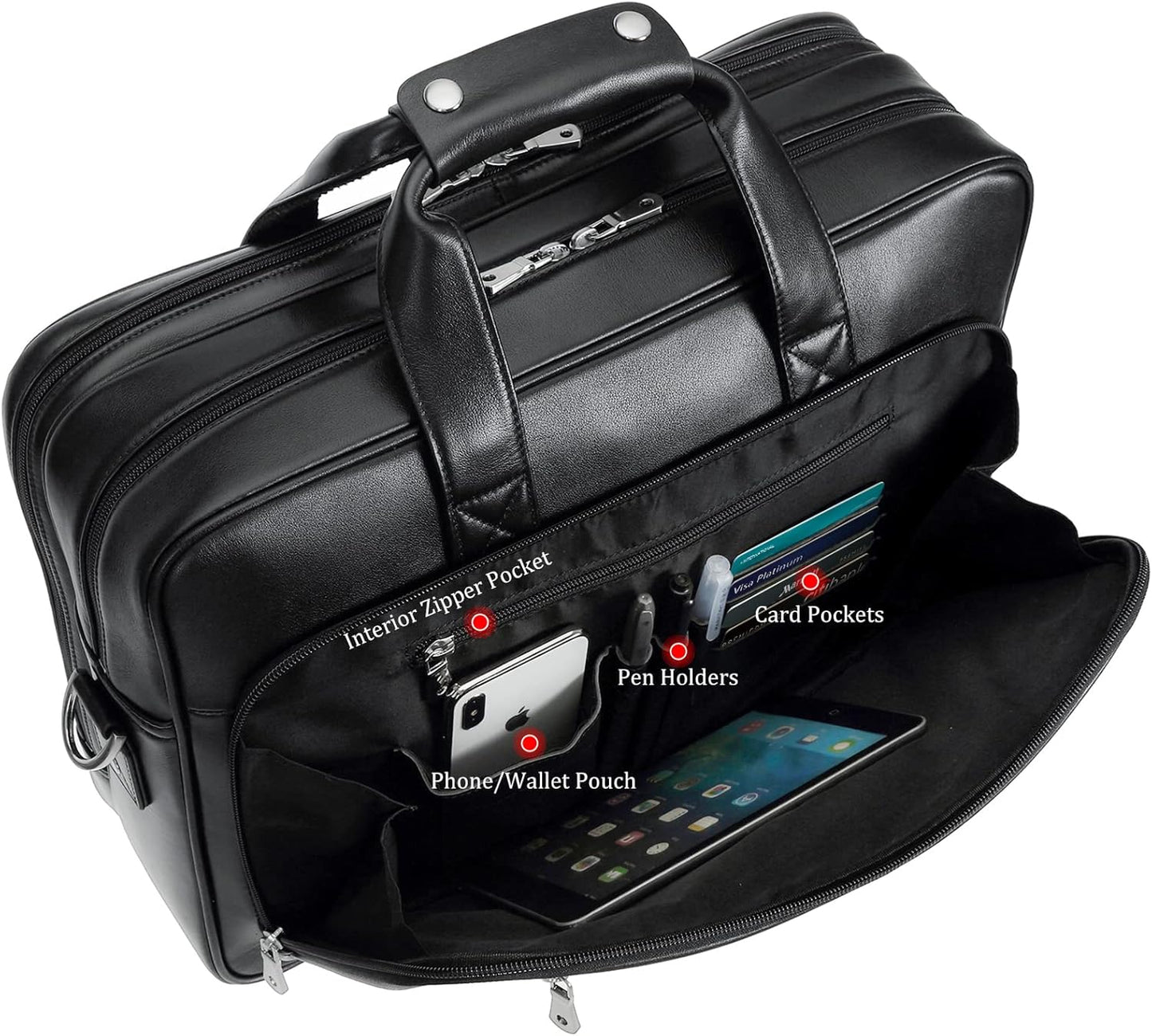 Men's Solid Thick Full Grain Leather 17.3" Laptop Briefcase Classic Messenger Bag Fit Business Travel