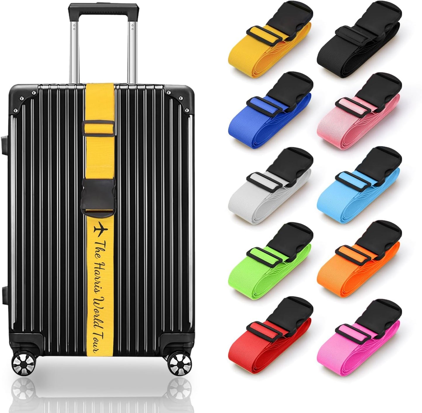 Personalized Luggage Straps, Customized Adjustable Suitcase Strap with Embroidery Name/Text, Travel Belt with Quick Release Buckle, Accessory for Travel Bag Closure (6PCS)