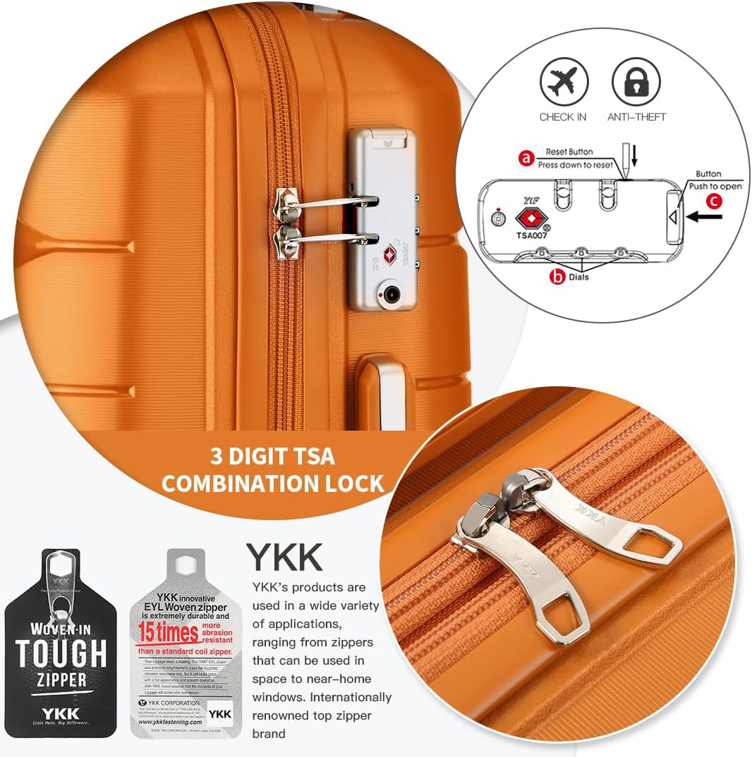 Somago Luggage Sets and Packing Cube Travel Set Lightweight Hardside Polypropylene Suitcases with Double Spinner Wheels and TSA Lock,Sunset Orange