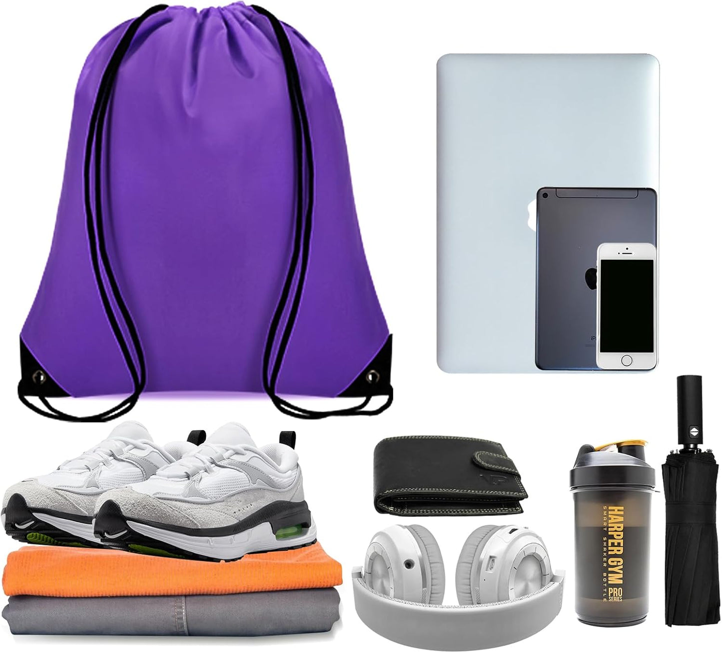 200Pcs Drawstring Backpack Bulk Cinch Sackpack Drawstring Bags Nylon for Gym Party Trip(Purple)