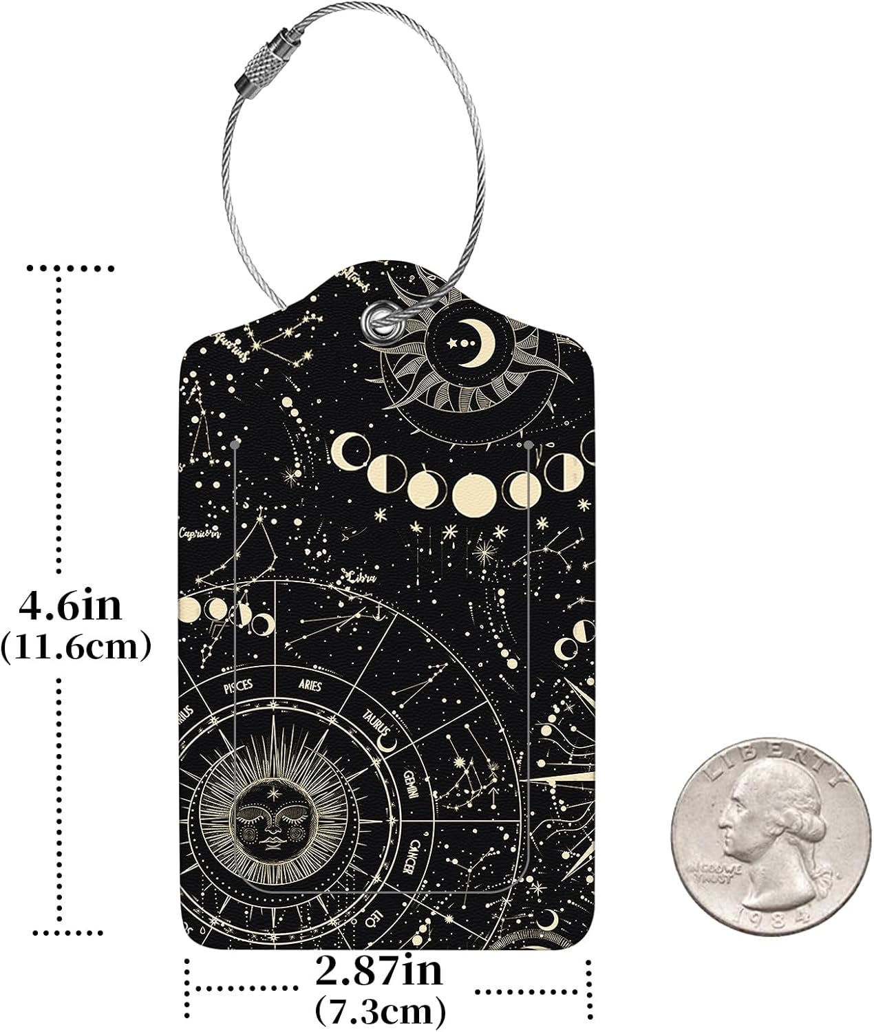2 Pcs Luggage Tags for Suitcase, Cute Unique PU Leather Travel Bag Tag with Privacy Cover ID Label Address Card and Durable Metal Ring Suitable for Men Women Children Backpack,Cosmic Constellation