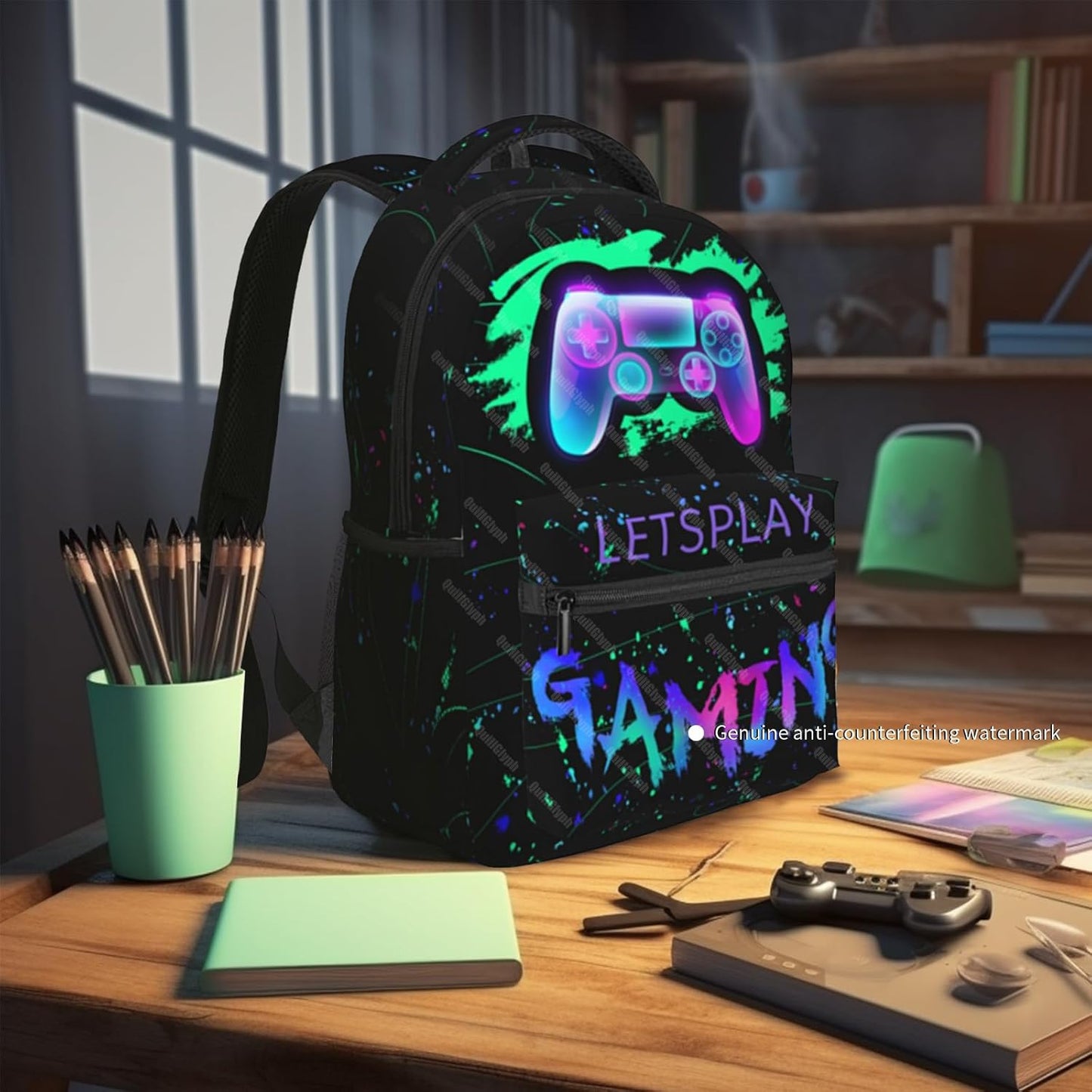 School Boys Backpack Ages 8-10 Abstract Gamepad Backpack Fire Bookbag Water Resistant Bag Travel Hiking Camping Daypack For Kids Teens Boys Girls