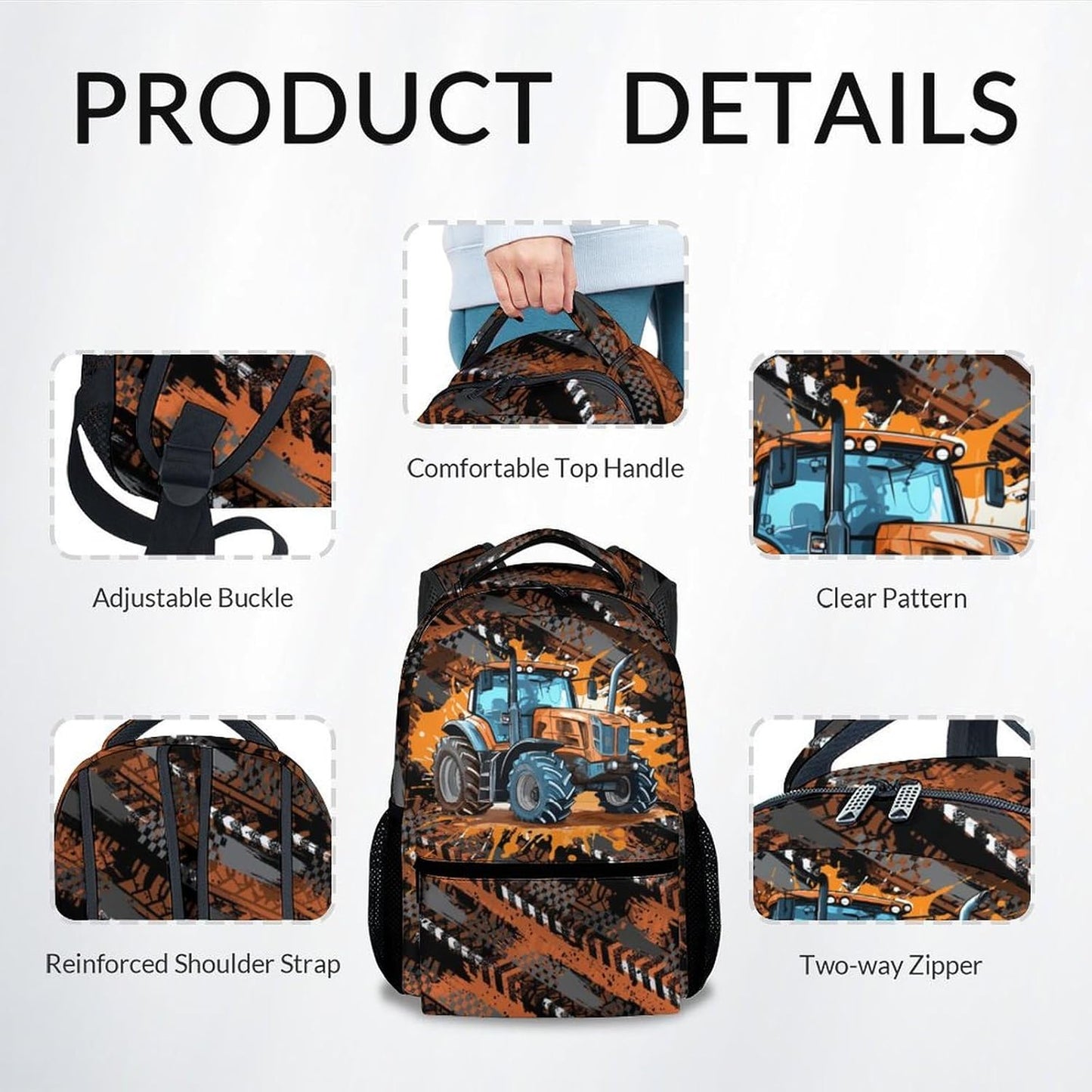 Mercuryelf Backpack for Boys - 17 Inch Tractor Backpacks for School - Cool Bookbag for Teen Kids - Lightweight Durable School Bag