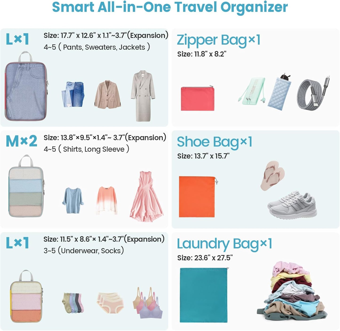 Cambond Compression Packing Cubes for Travel Women - Travel Bags Luggage Organizers Travel Essentials Compression Cubes for Travel Carry on Suitcases Organizer