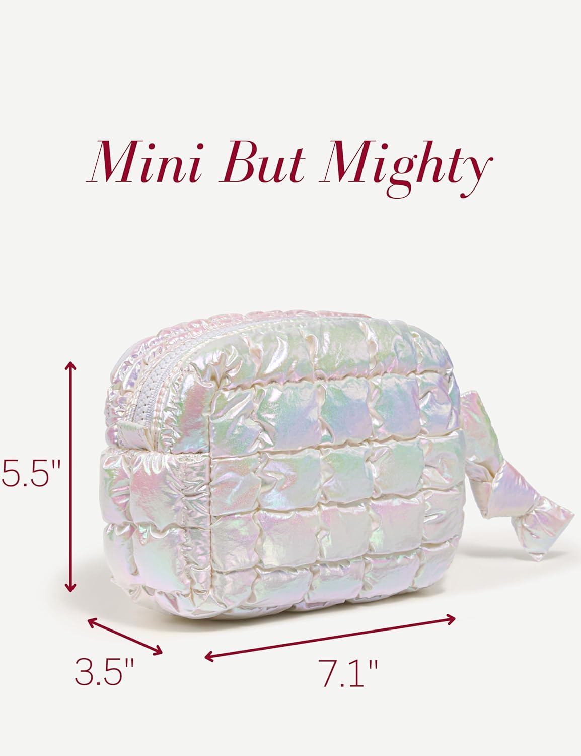 Yarnic Quilted Makeup Bag Cosmetic Bag, Travel Toiletry Bag for Women, Cute Makeup Bag Organizer Puffer Makeup Pouch (Iridescent White, S)