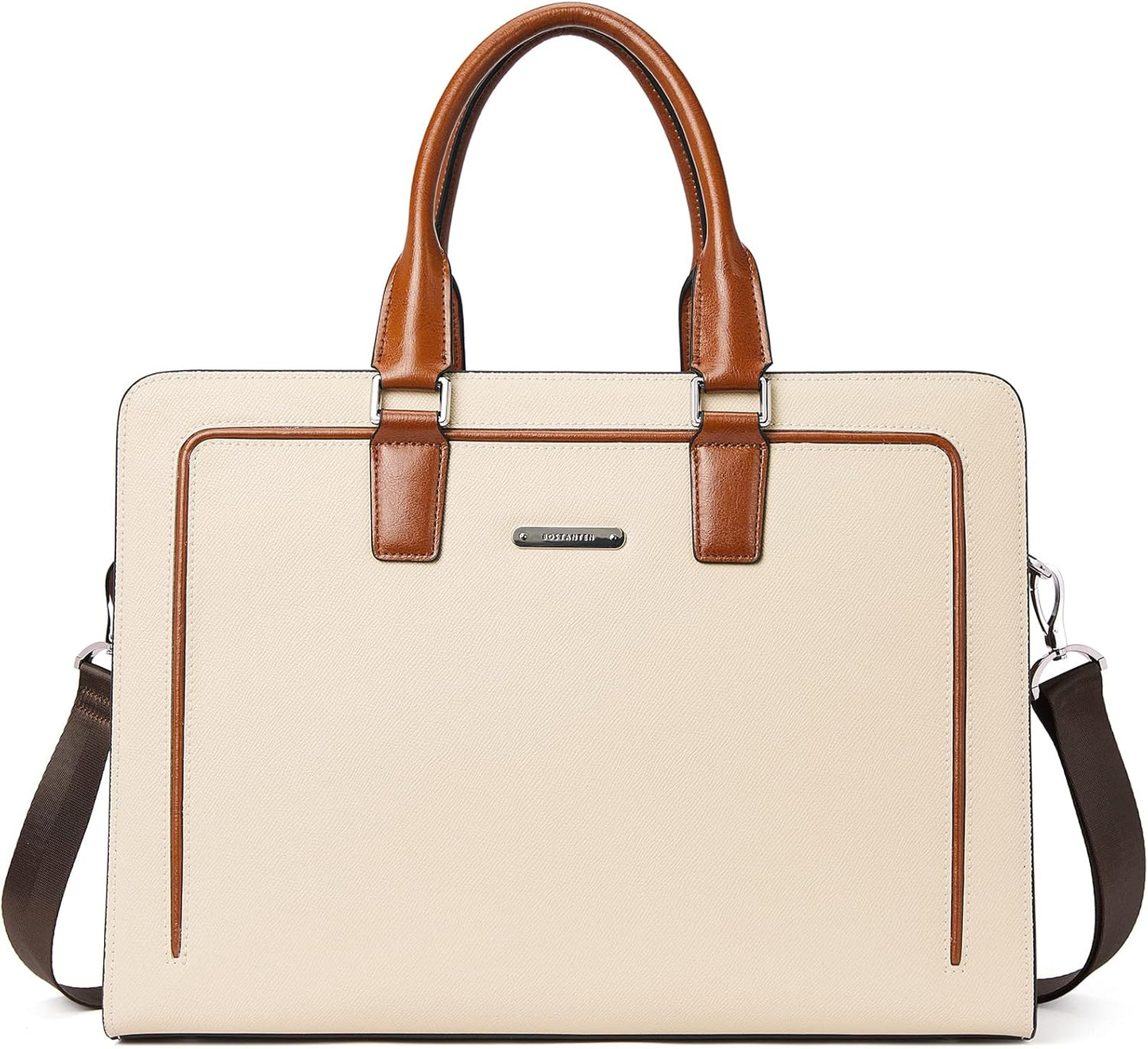 BOSTANTEN Women Genuine Leather Briefcase Tote Business Vintage Handbag 15.6" Laptop Shoulder Bag Brown