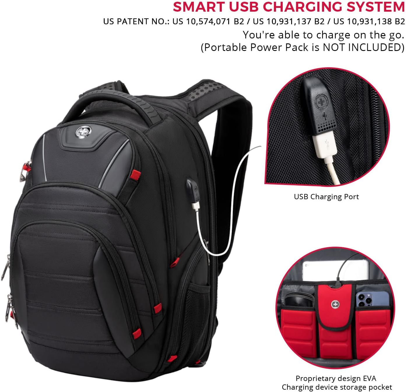 Swissdigital Design Travel Backpack for men, TSA Friendly USB Charging RFID Protection Business