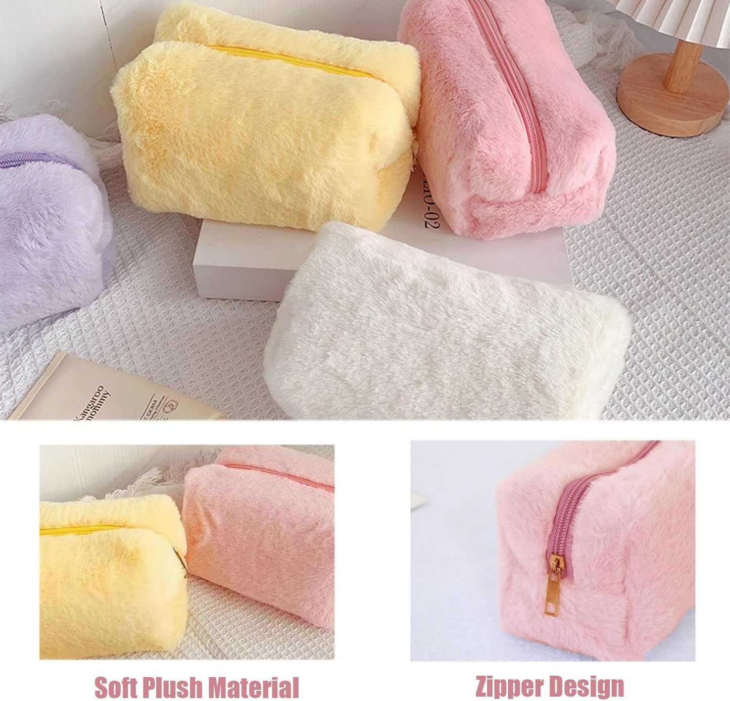 Makeup Bag Small Cosmetic Bags for Purse Women Girls Plush Simple Make Up Pouch